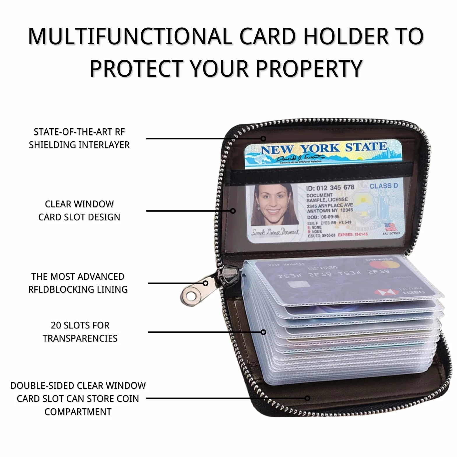 Porte Cartes Homme Femme PU Similicuir Étui Carte Bancaire Crédit Unisexe 20 Cartes Noir