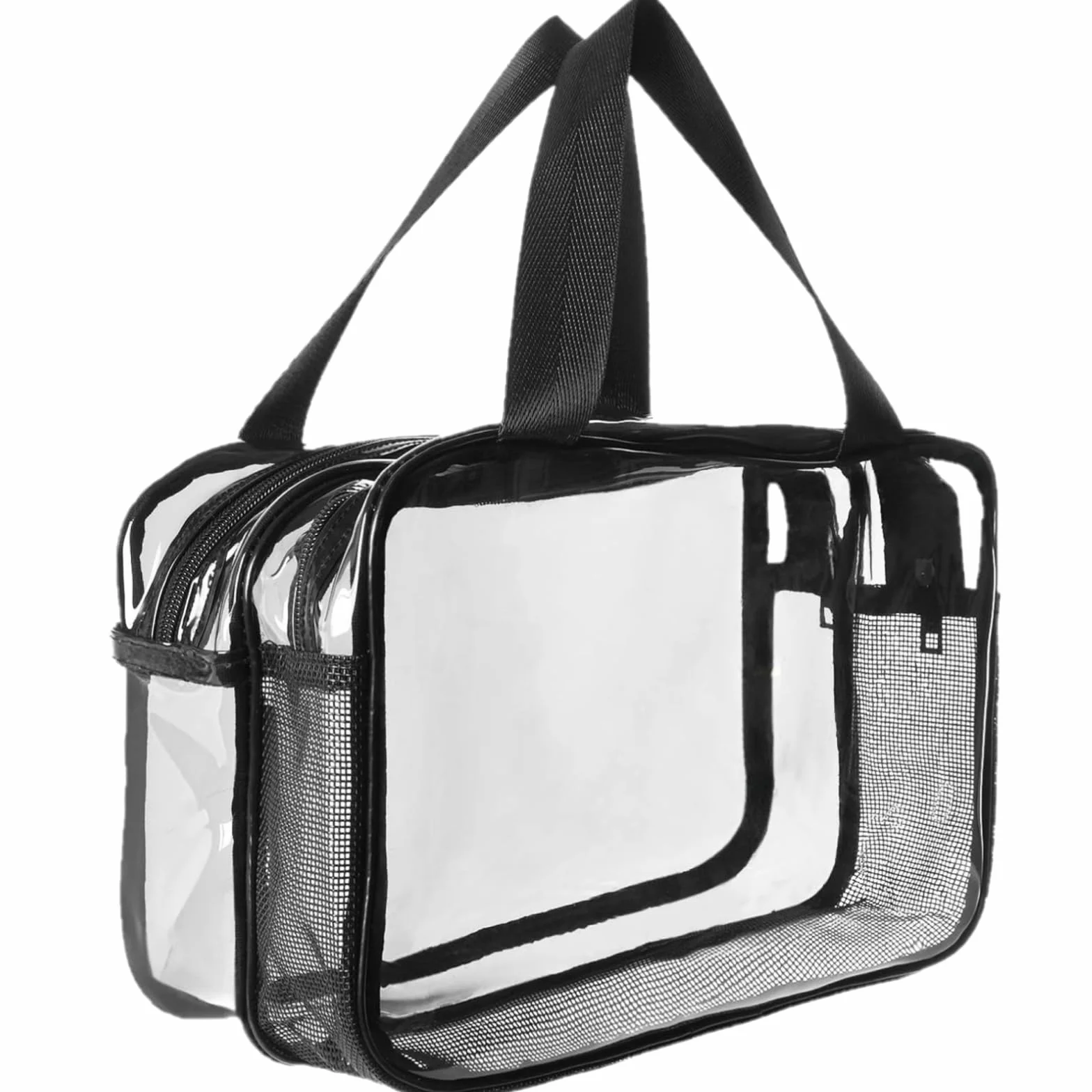 Aucuu Trousse de Toilette Voyage PVC Grande Capacité Double Couche Transparente avec Poignée Sac Cosmétiques