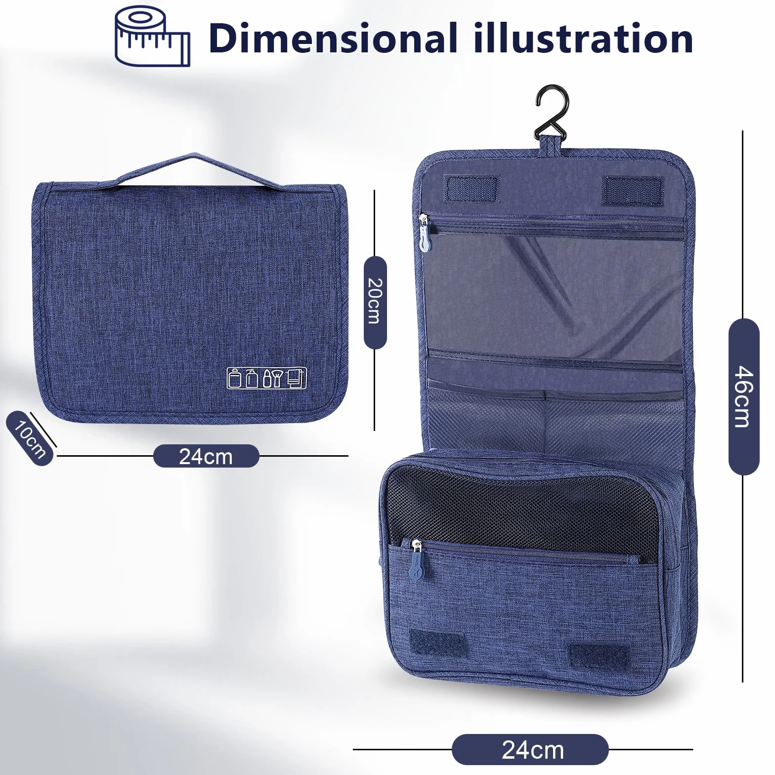 Trousse de Toilette Pliable Imperméable avec Crochets, Sac Cosmétique de Voyage Multifonction