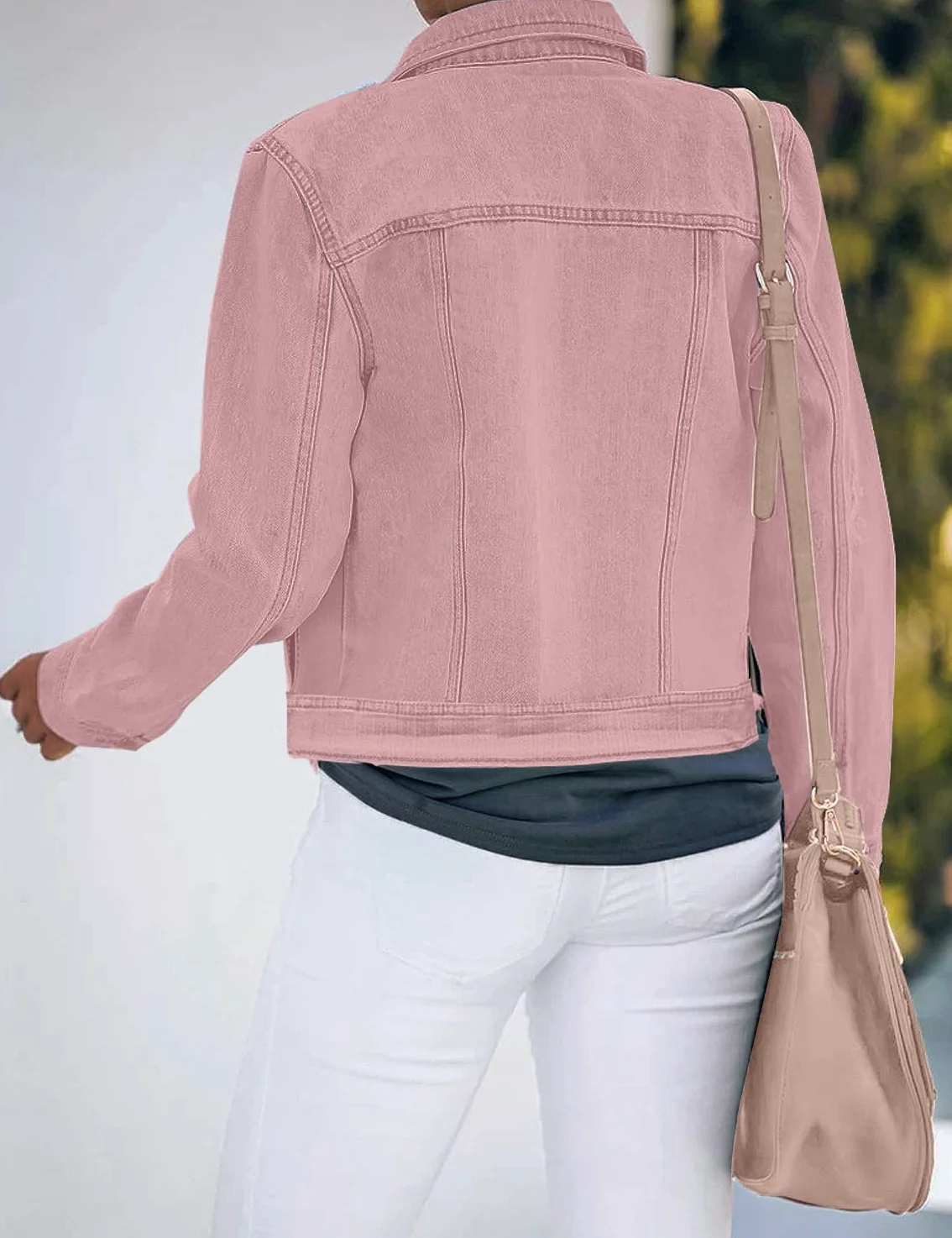 Roskiky Veste en jean, extensible, style camionneur, à manches longues, avec poche, pour femme