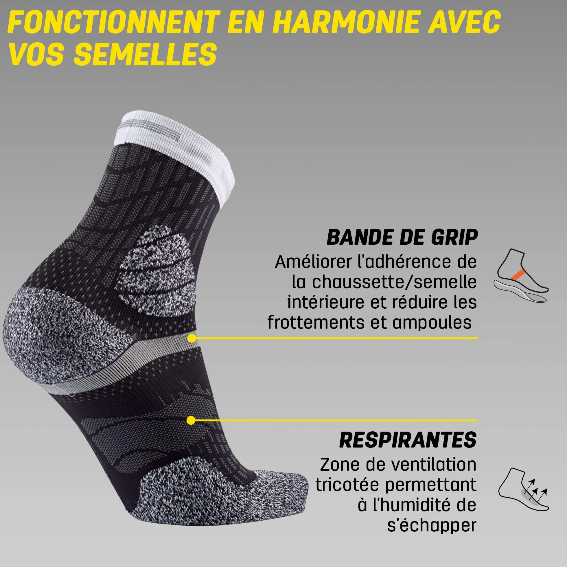 Sidas Chaussettes de Trail et Course à Pied, Trail Protect, Grip Anti-Dérapant