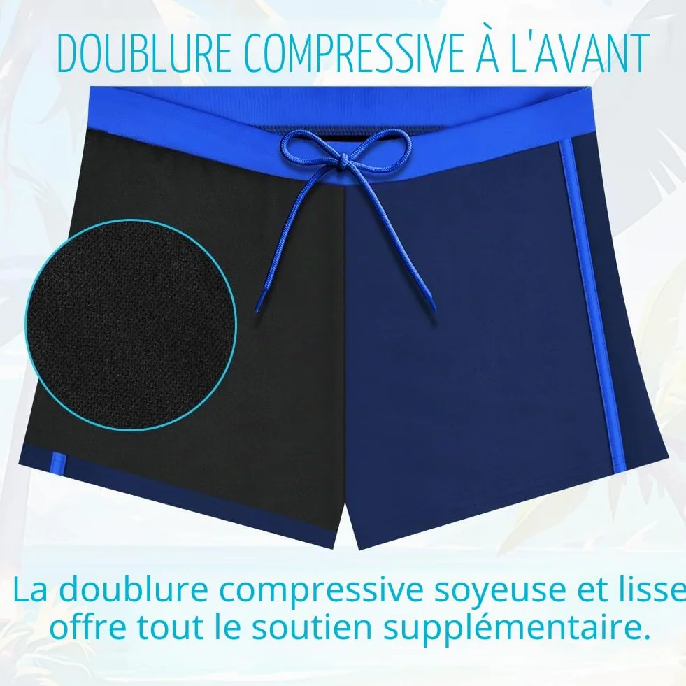 Boxer Shorts de Bain Vintage Garçon 128-164 cm, Noir & Marine, Séchage Rapide