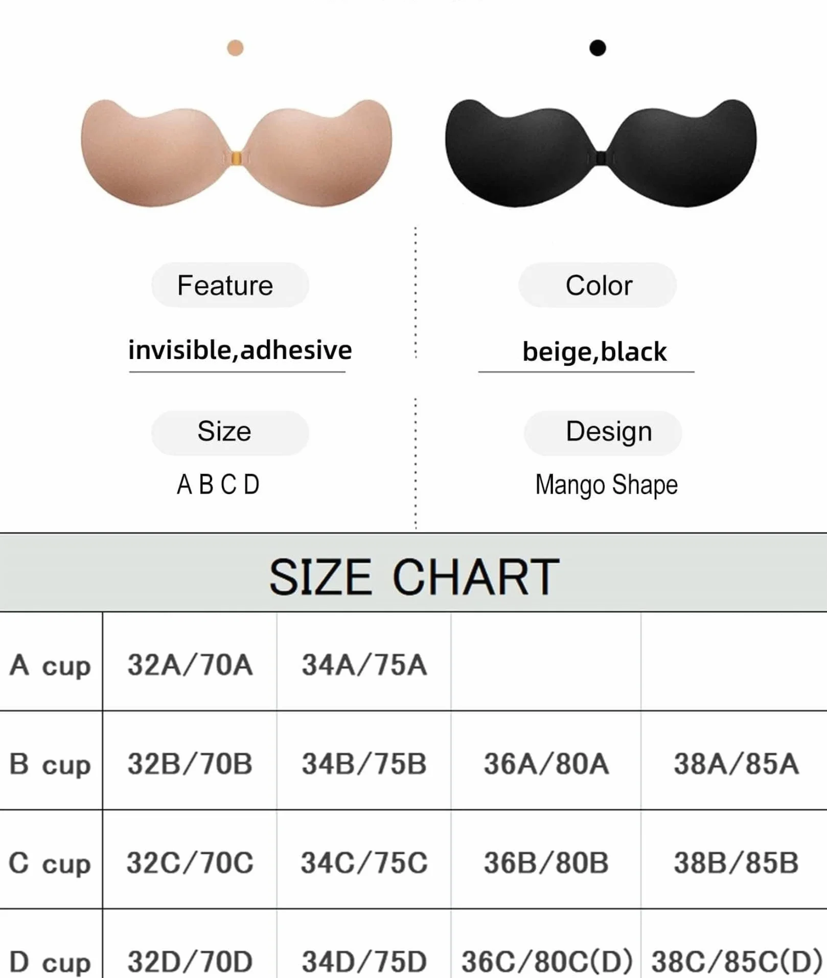 Soutien-Gorge adhésif en Silicone sans Bretelles, réutilisable, Invisible, Push-up – 2 Paires