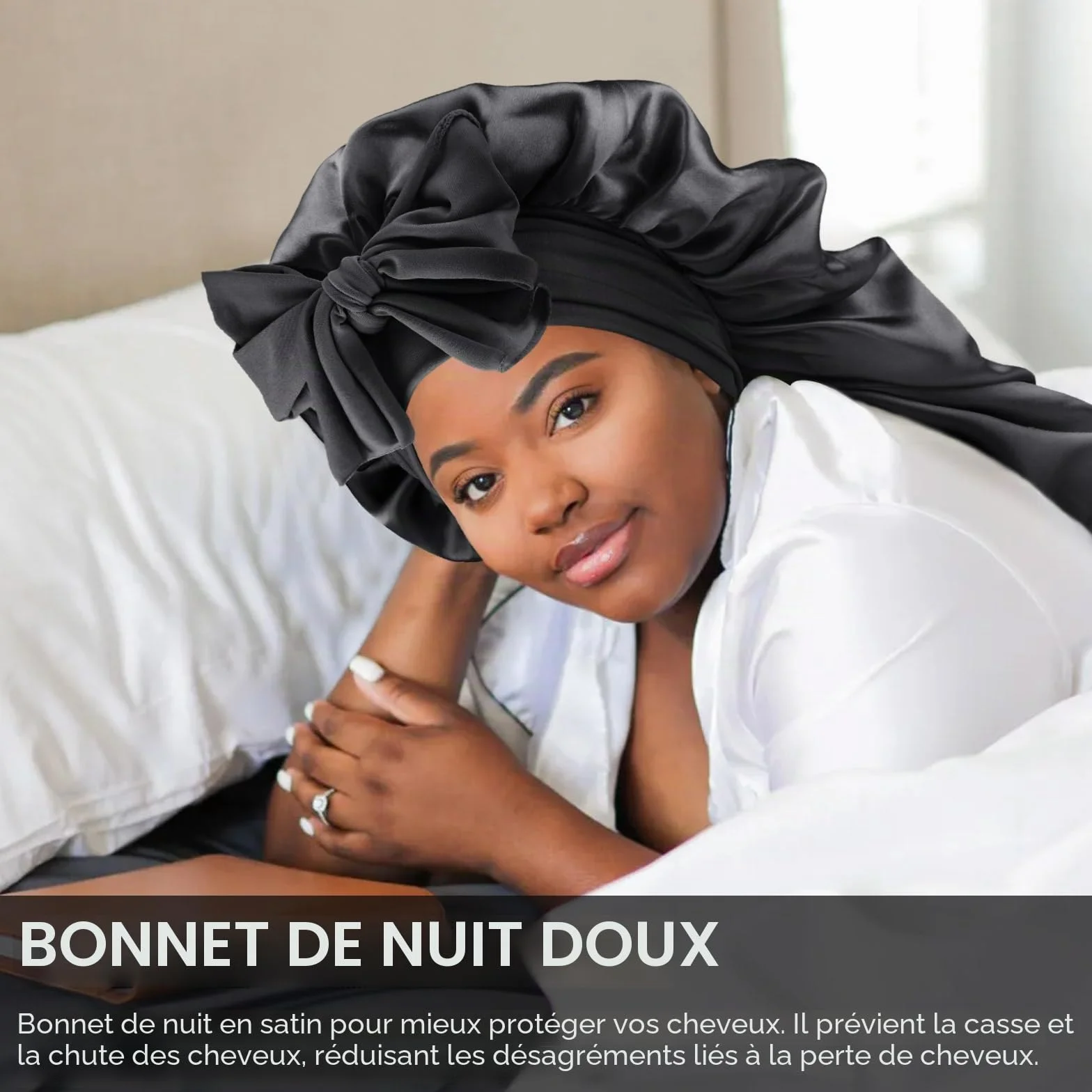 DRESHOW Bonnet Long en Satin Tressé pour Cheveux Longs Bouclés Locs