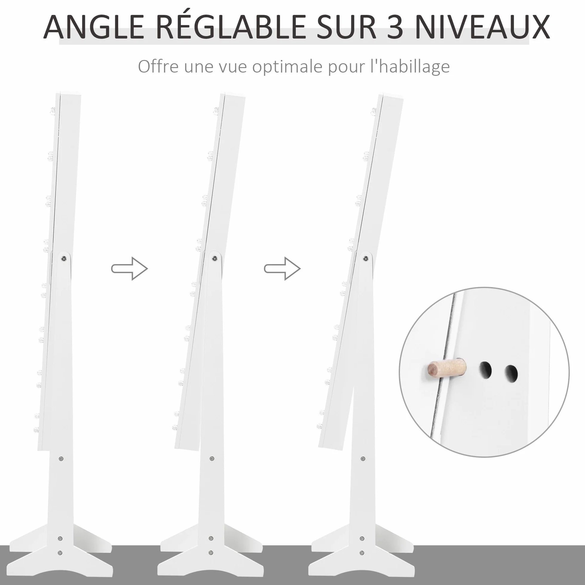 HOMCOM Armoire à bijoux avec miroir et éclairage LED blanc