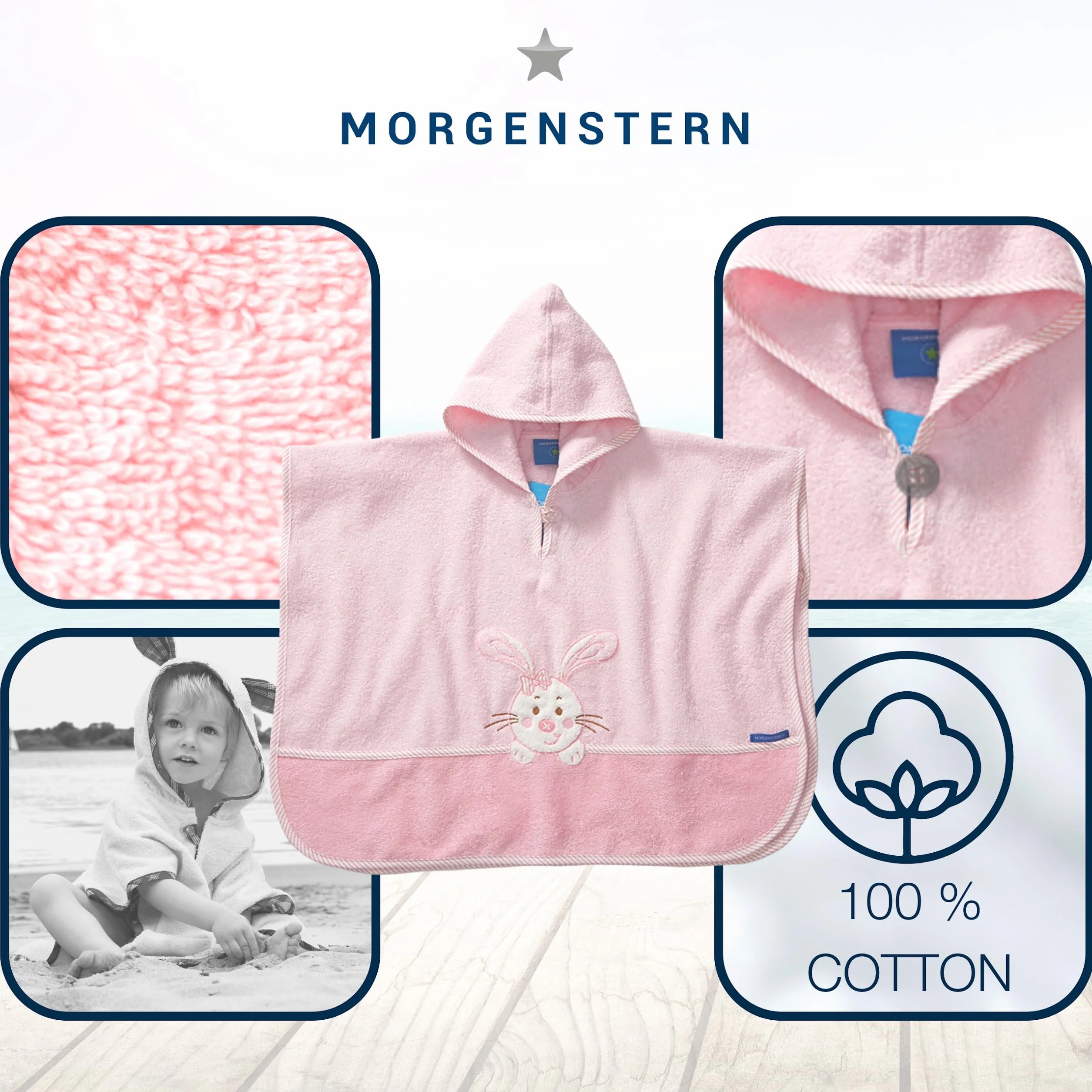 Morgenstern Poncho de Bain Enfant 100% Coton Tissu Éponge Capuche