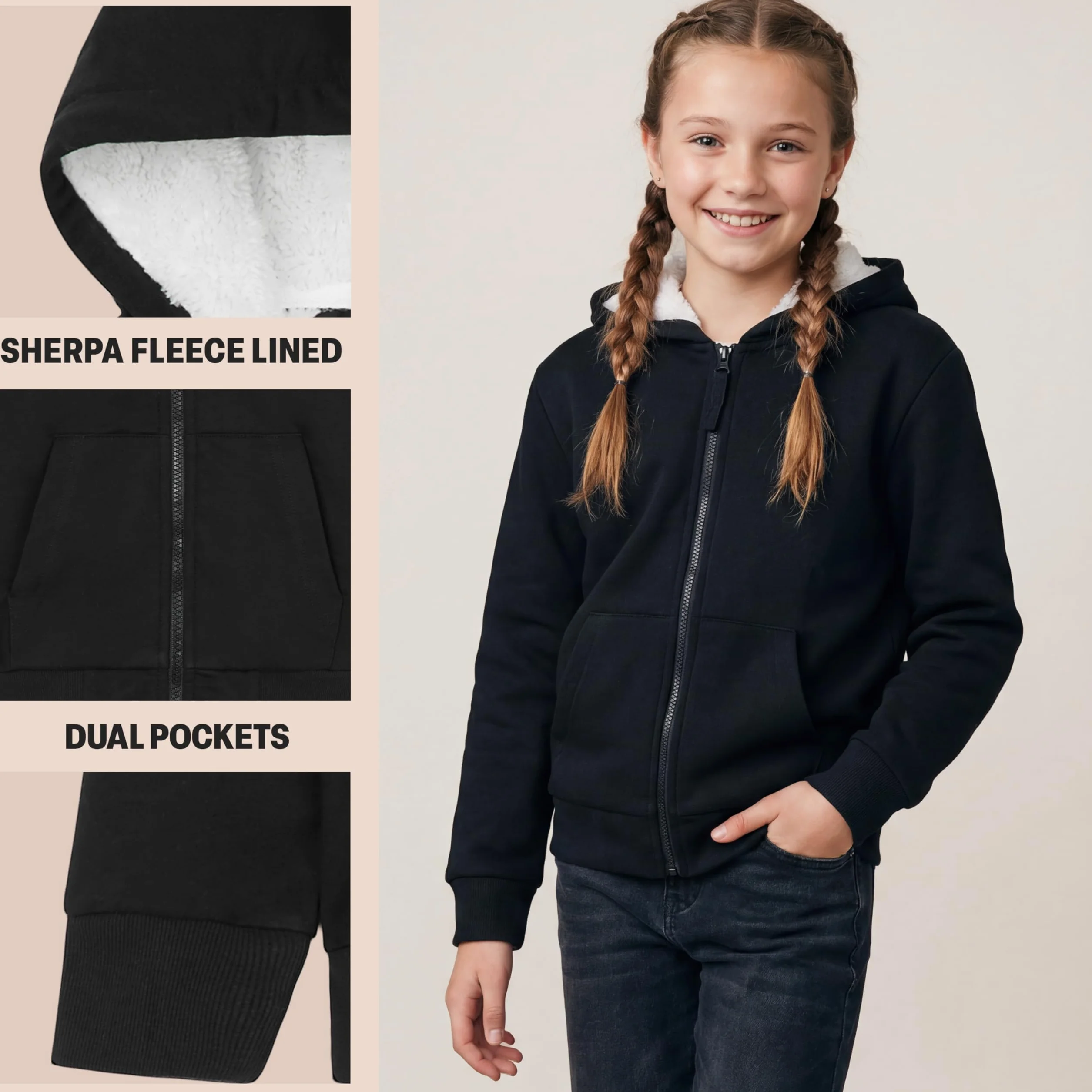 CityComfort Sweat à Capuche Enfant Zippé Veste Polaire Doublée Hiver Chaud 5-15 Ans