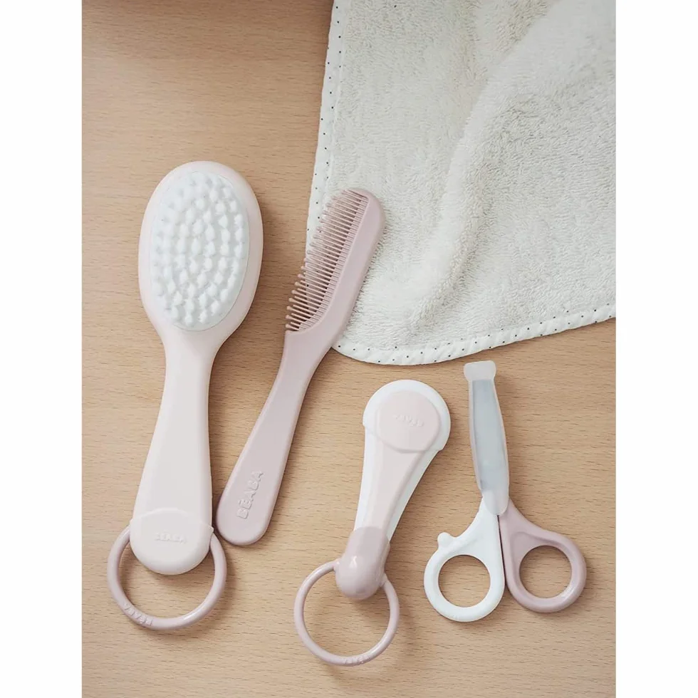 BÉABA Peigne et Brosse à Cheveux Bébé Enfant avec Rangement Intégré Old Pink