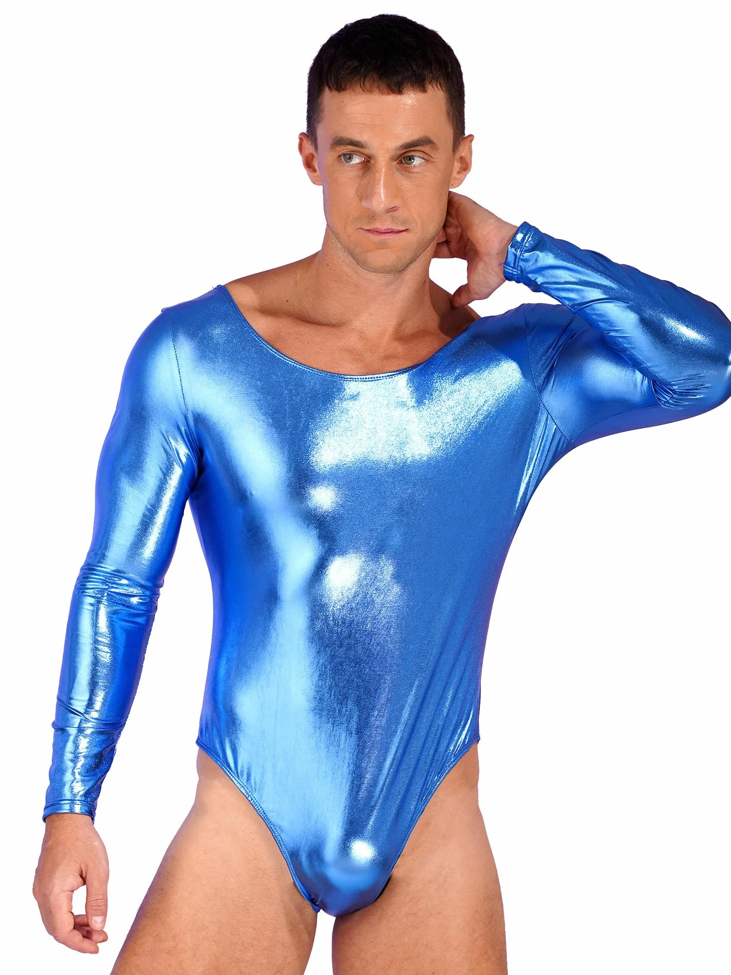 Alvivi Homme Combinaison à Manches Longues Similicuir Brillant Justaucorps Danse Gymnastique Clubwear L-3XL