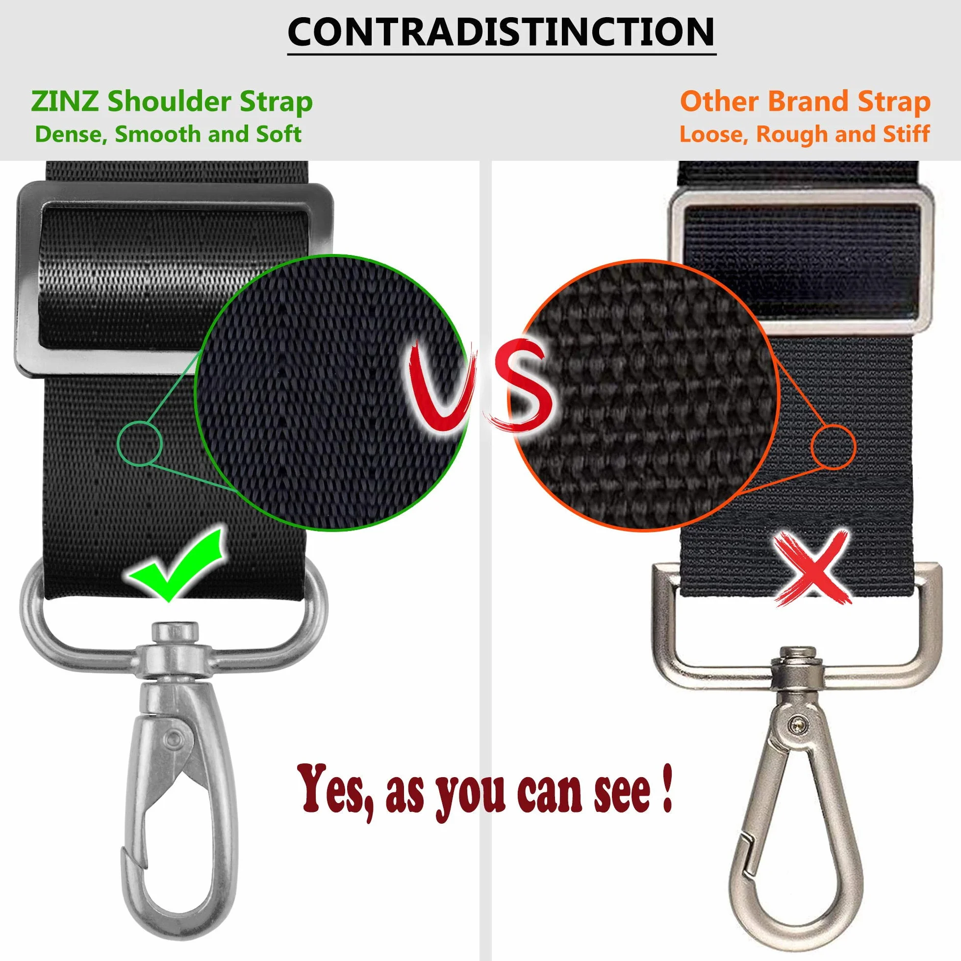 ZINZ Sacoche Bandoulière Ajustable Rembourré 79" avec Anneau en D