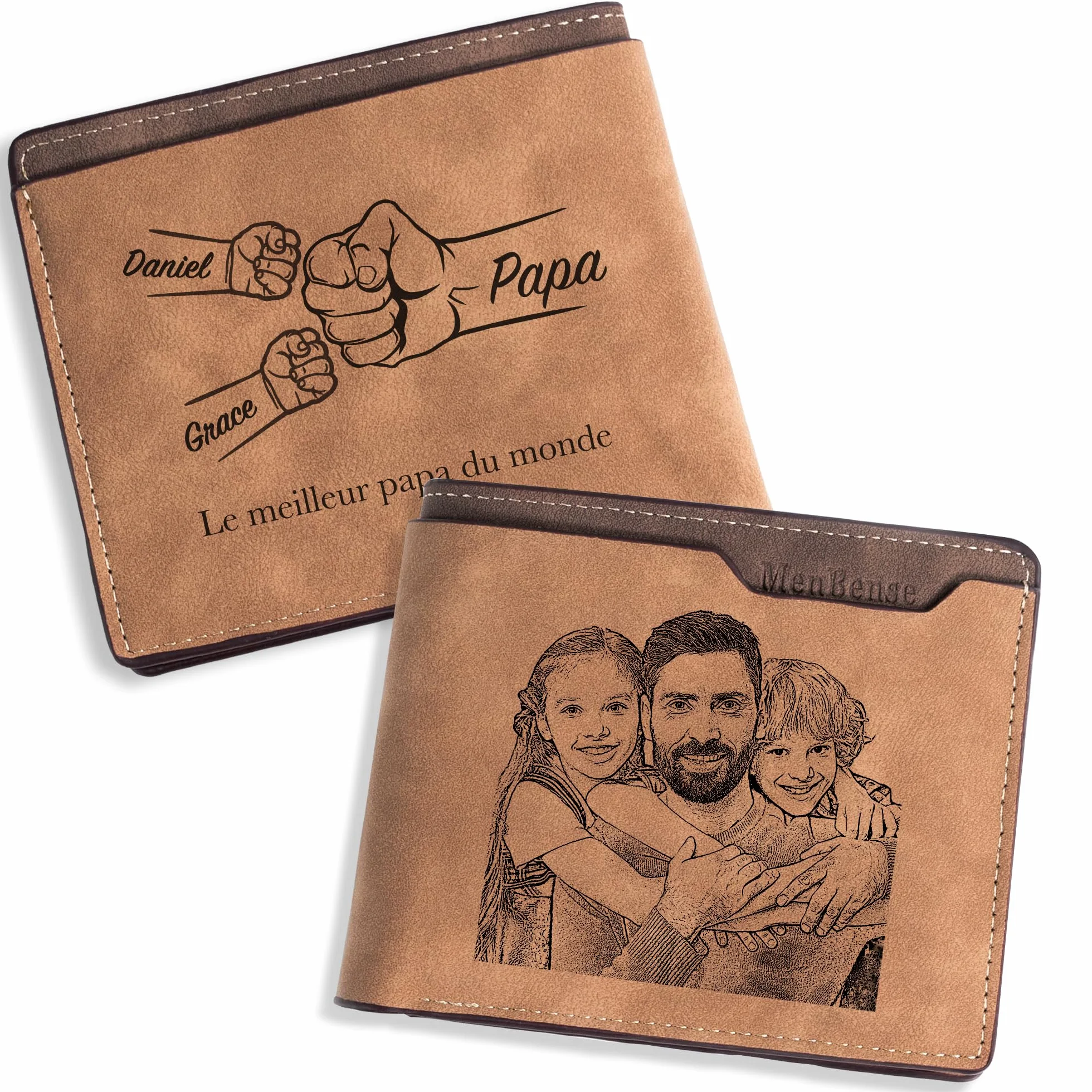 Portefeuille Homme Personnalisé Easycosy avec Photo et Nom Gravés Porte-Cartes en Cuir Cadeau Papa Fête des Pères