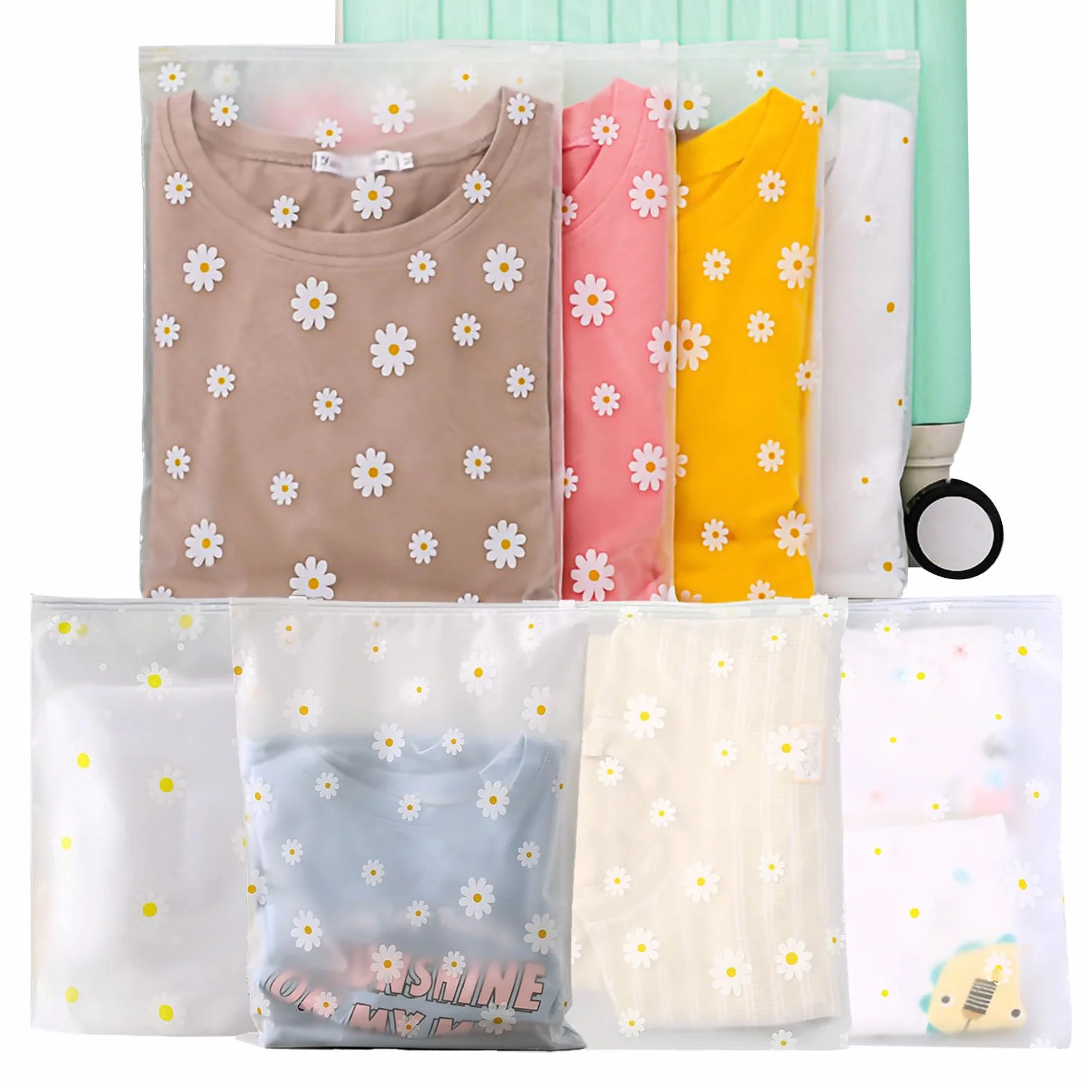 KEYRI 20 Pièces Sac Zipper Voyage Pochette Étanche Transparent Rangement Vêtements Plastique Costume Chaussures Cosmétique Floral