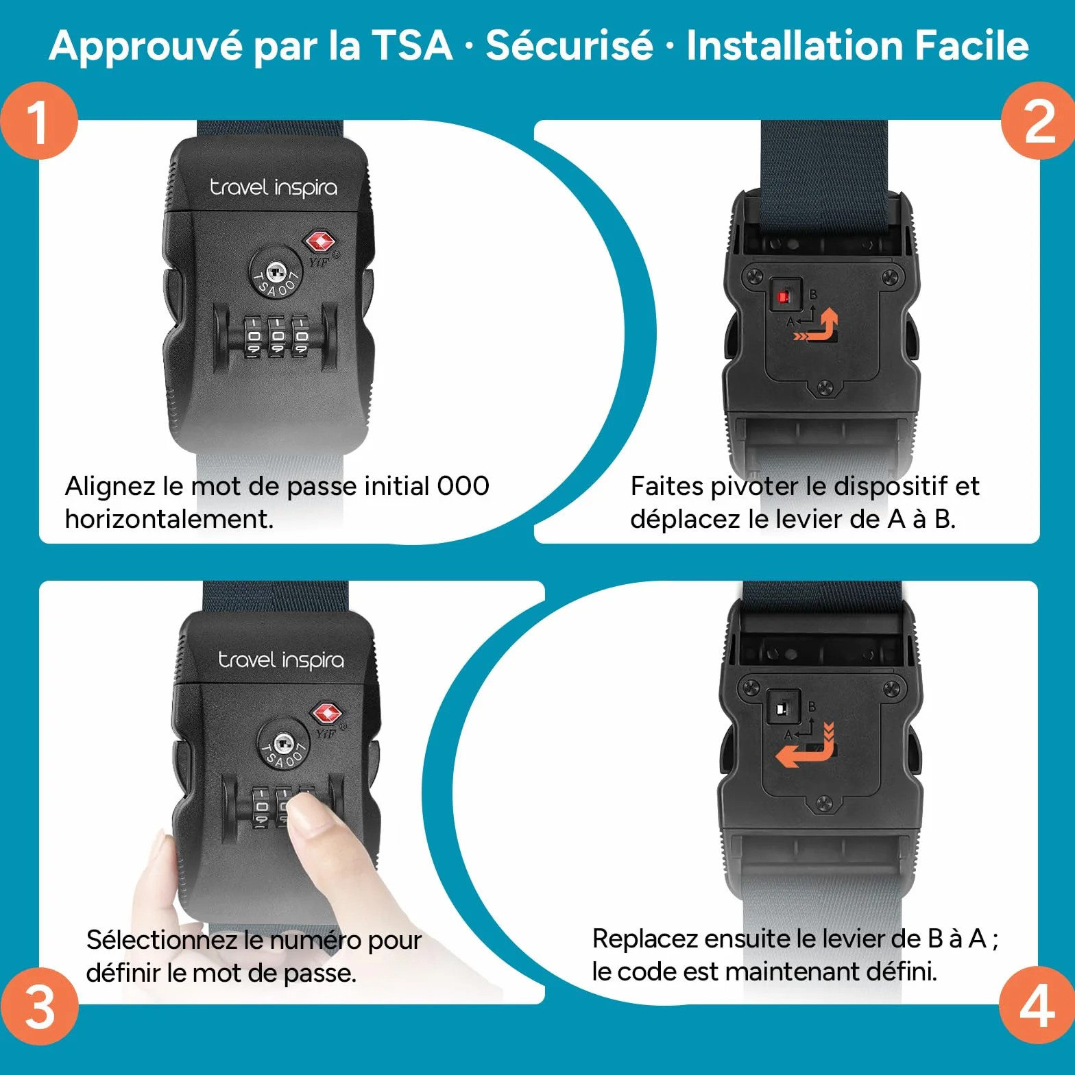 Sangle Valise TSA Réglable 103-200 cm pour Valises 20-32 Pouces, Ceinture à Bagages Bleu Marine
