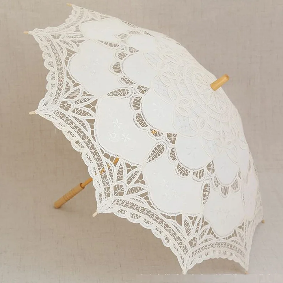 Parapluie en dentelle ivoire vintage taille adulte