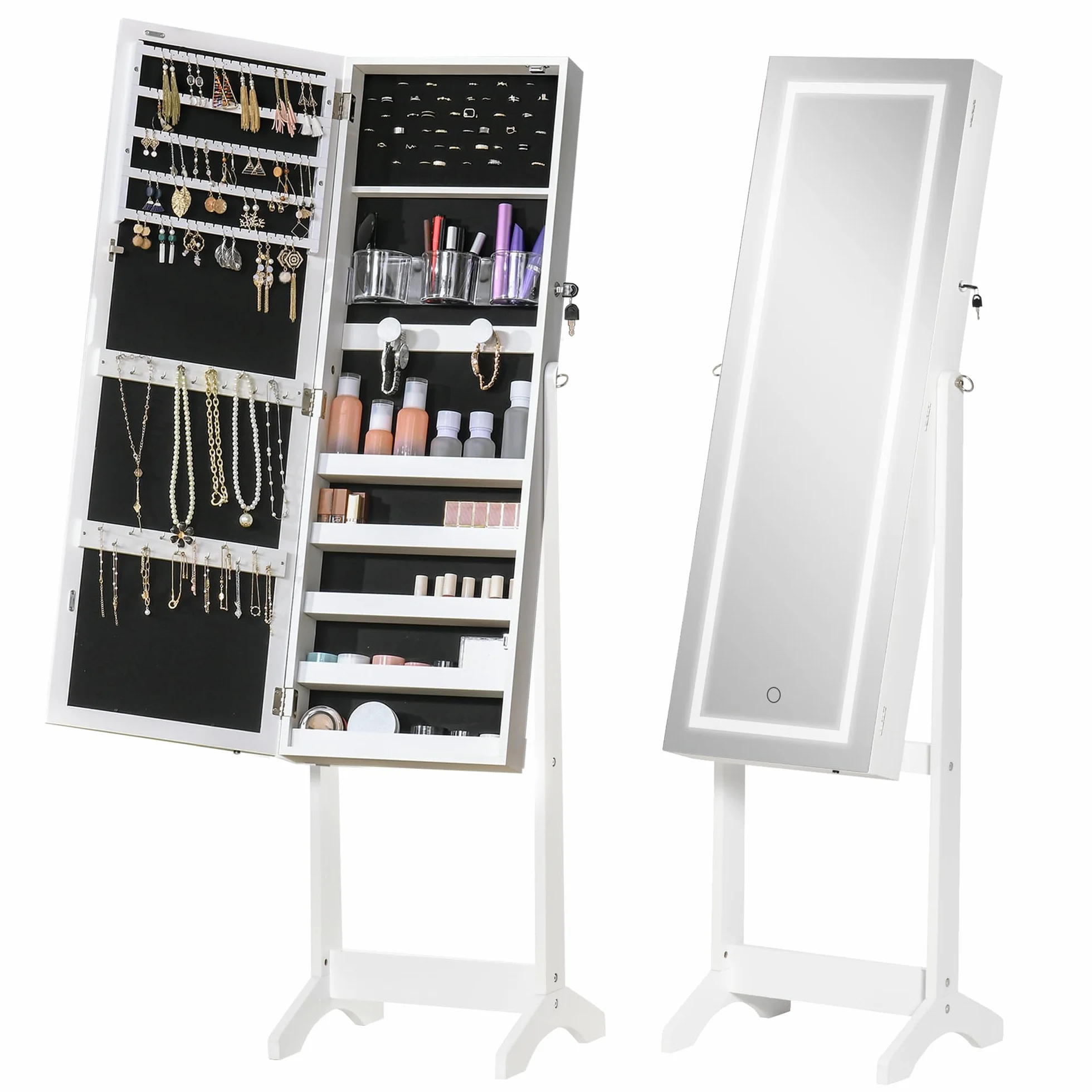 HOMCOM Armoire à bijoux LED avec miroir sur pied blanc