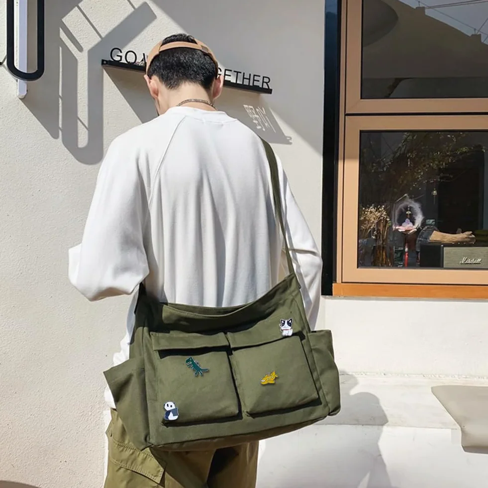 Sac à Bandoulière Rétro Grand Multi-poches pour Voyage Travail École