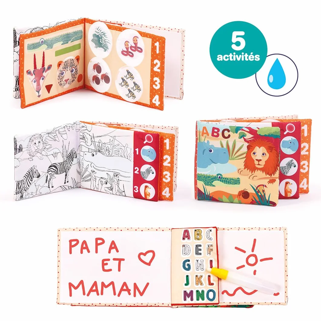 LUDI Livre Magique et Éducatif Coloriage à l'eau Découvrir Formes Chiffres Lettres Dès 10 Mois Vert