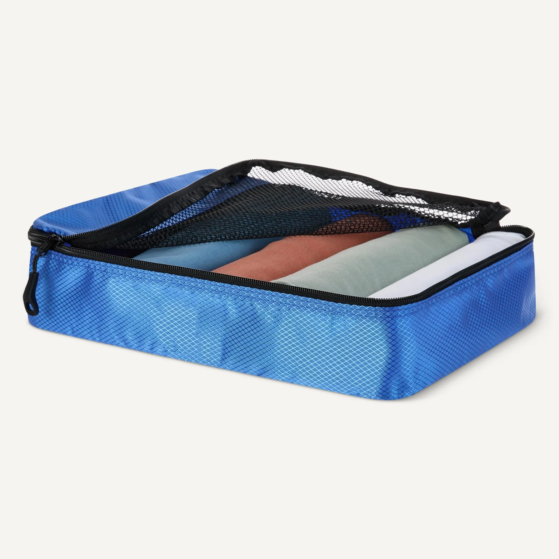 Amazon Essentials Ensemble de 4 Cubes de Rangement, Organisateurs de Voyage avec Double Fermeture Éclair, Taille M, Bleu
