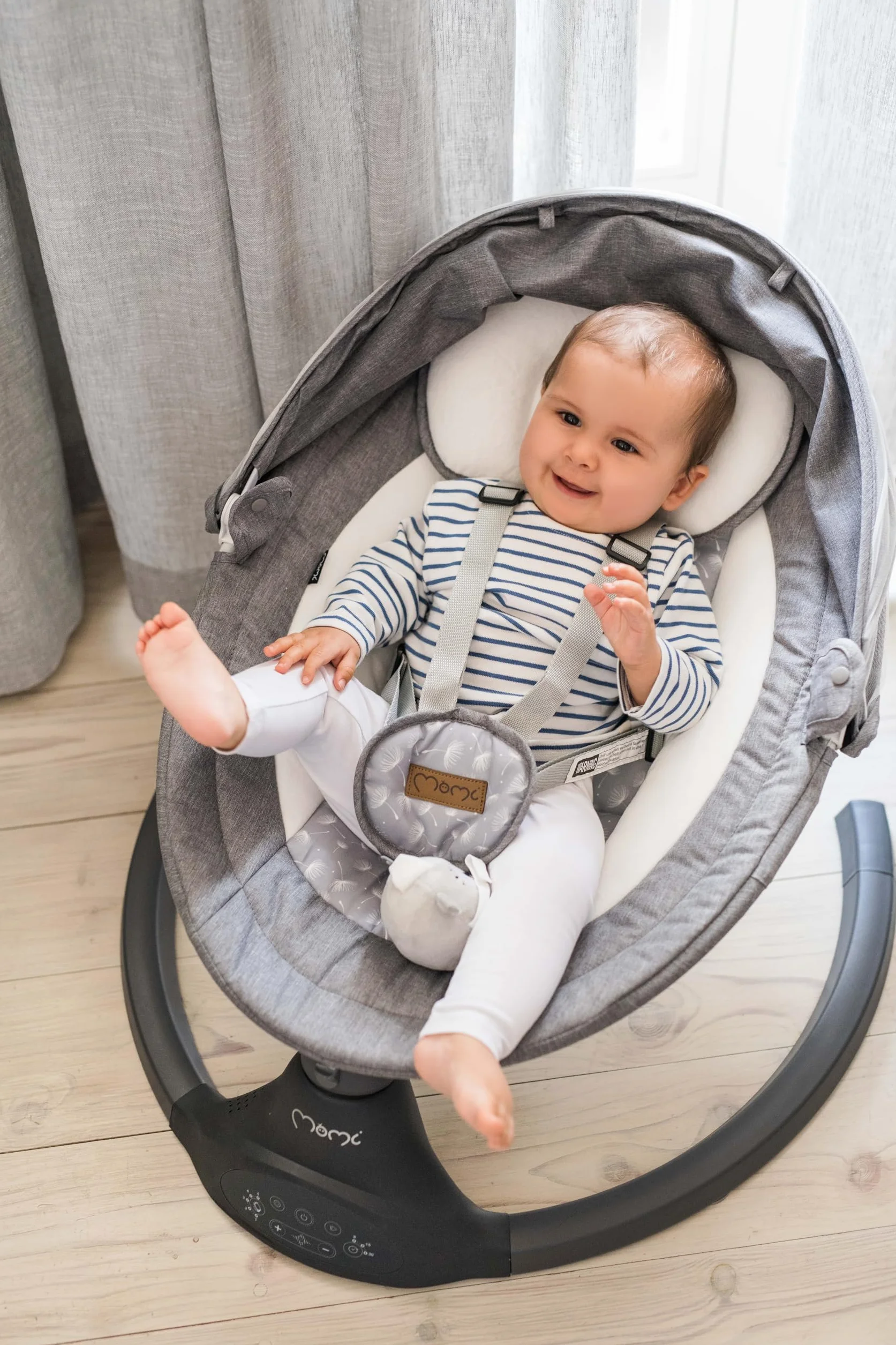 MoMi KENANI Transat balancelle pliable 9 kg télécommande Bluetooth harnais 5 points pare-soleil moustiquaire