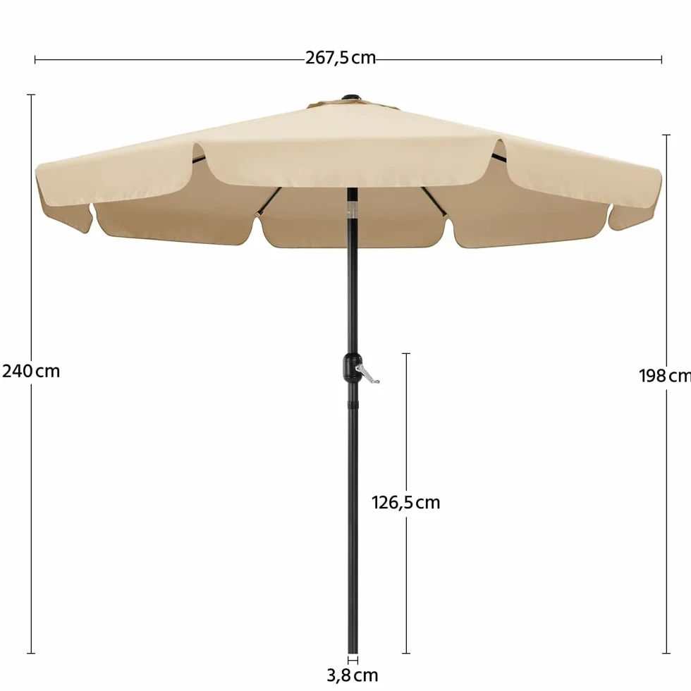 Yaheetech Parasol de Jardin Extérieur 268 cm Inclinable 8 Baleines avec Manivelle Protection Solaire Kaki