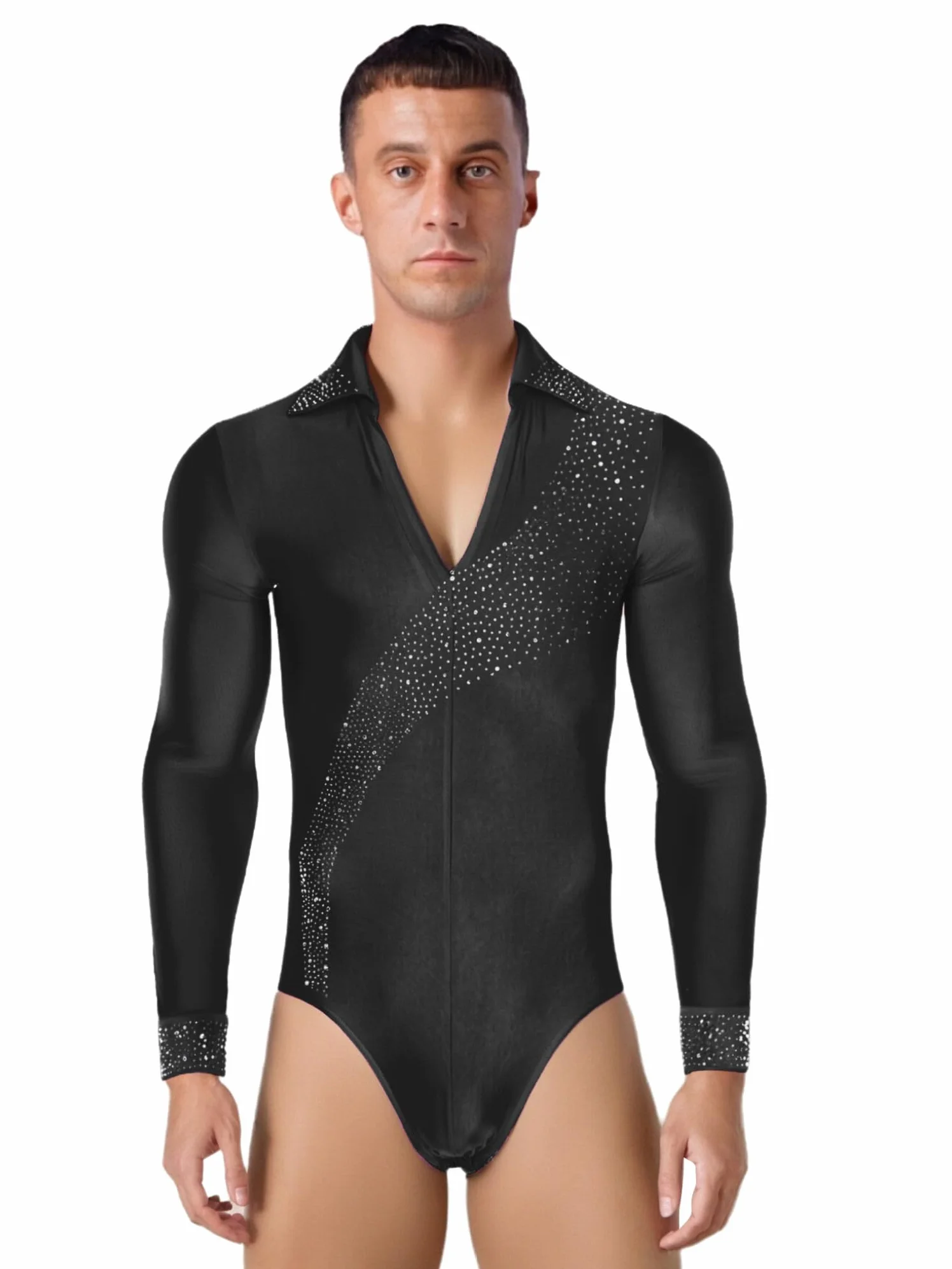 Justaucorps de Gymnastique Manches Longues Strass Body Gym Leotard Danse Patinage