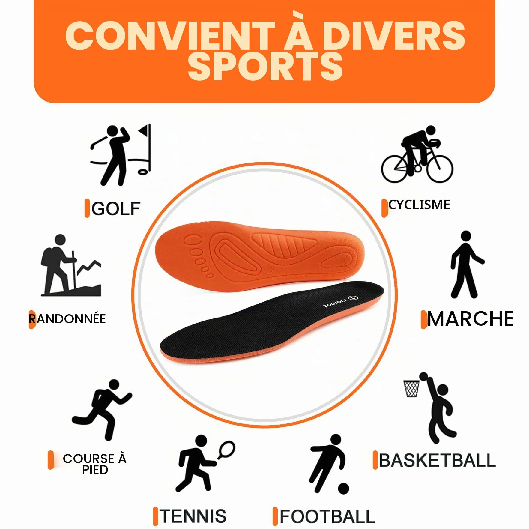 riemot Semelles Chaussures Confort à Mémoire de Forme, Absorption des Chocs, Anti-Odeur EU 36-46