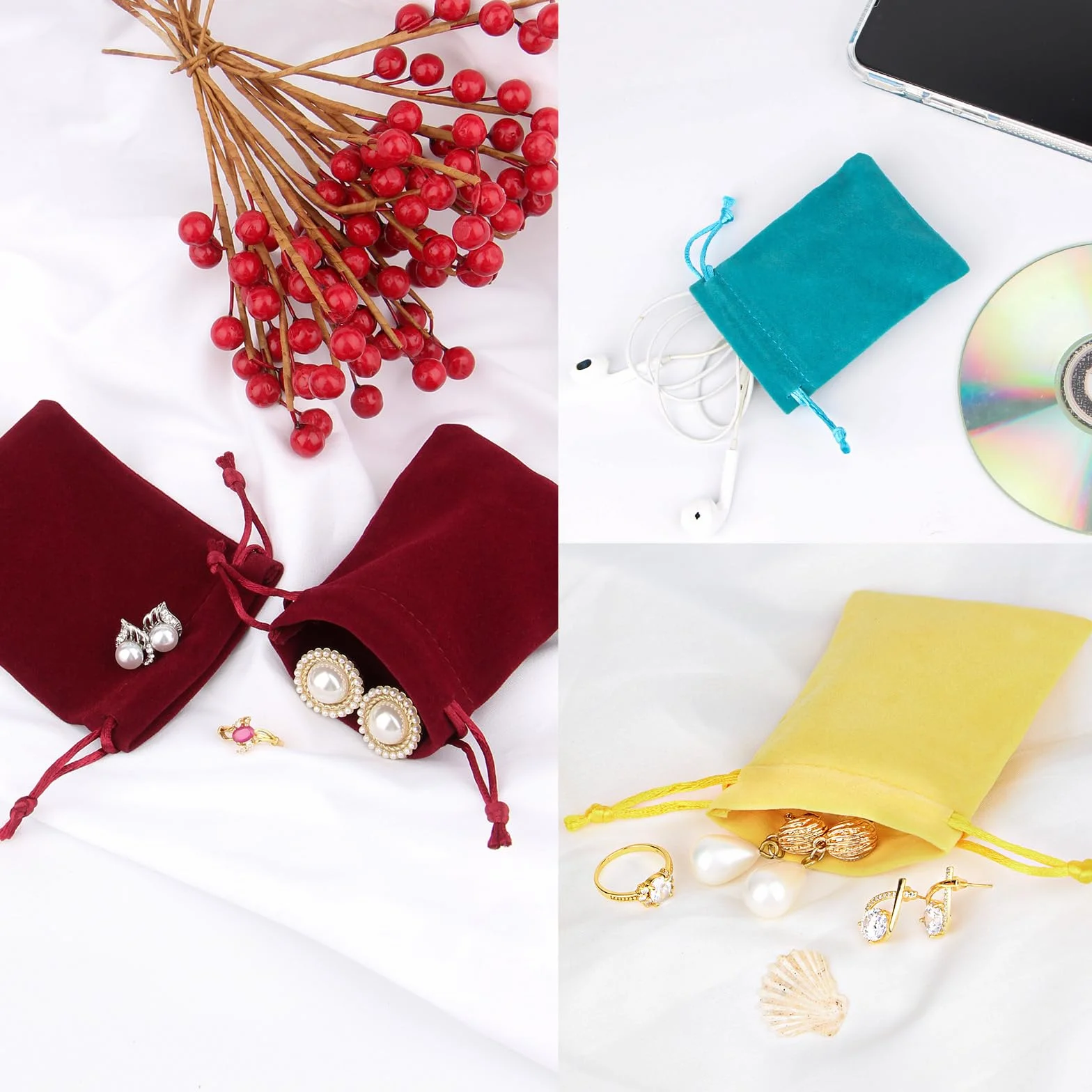 Mini Pochette Bijoux 38 Pièces Pochon avec Cordon, Petit Sachet Tissu 7x9cm en Velours, pour Bagues Cadeau Bijoux (19 Couleurs)