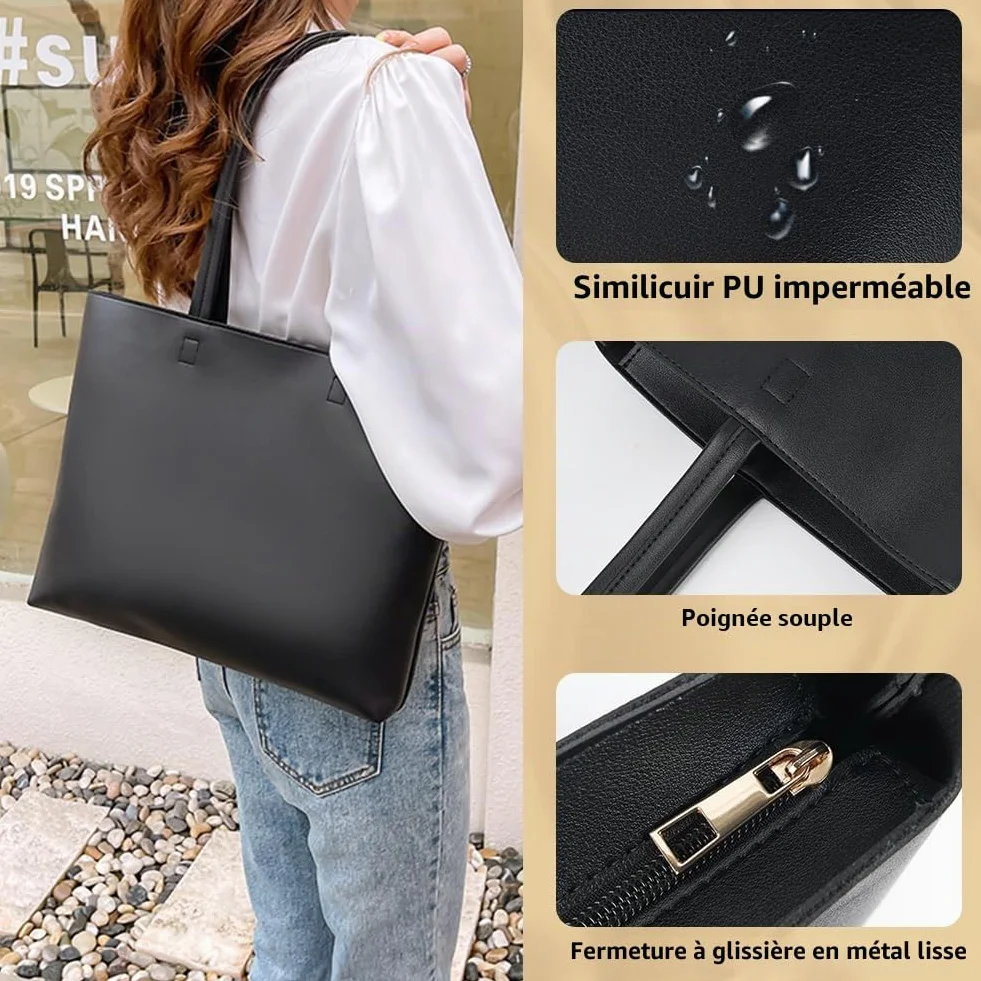 Flintronic Sac à Main Femme, Sac Cabas Grande Capacité, Fourre-Tout Cuir PU Souple, Shopper Bandoulière Travail Voyages