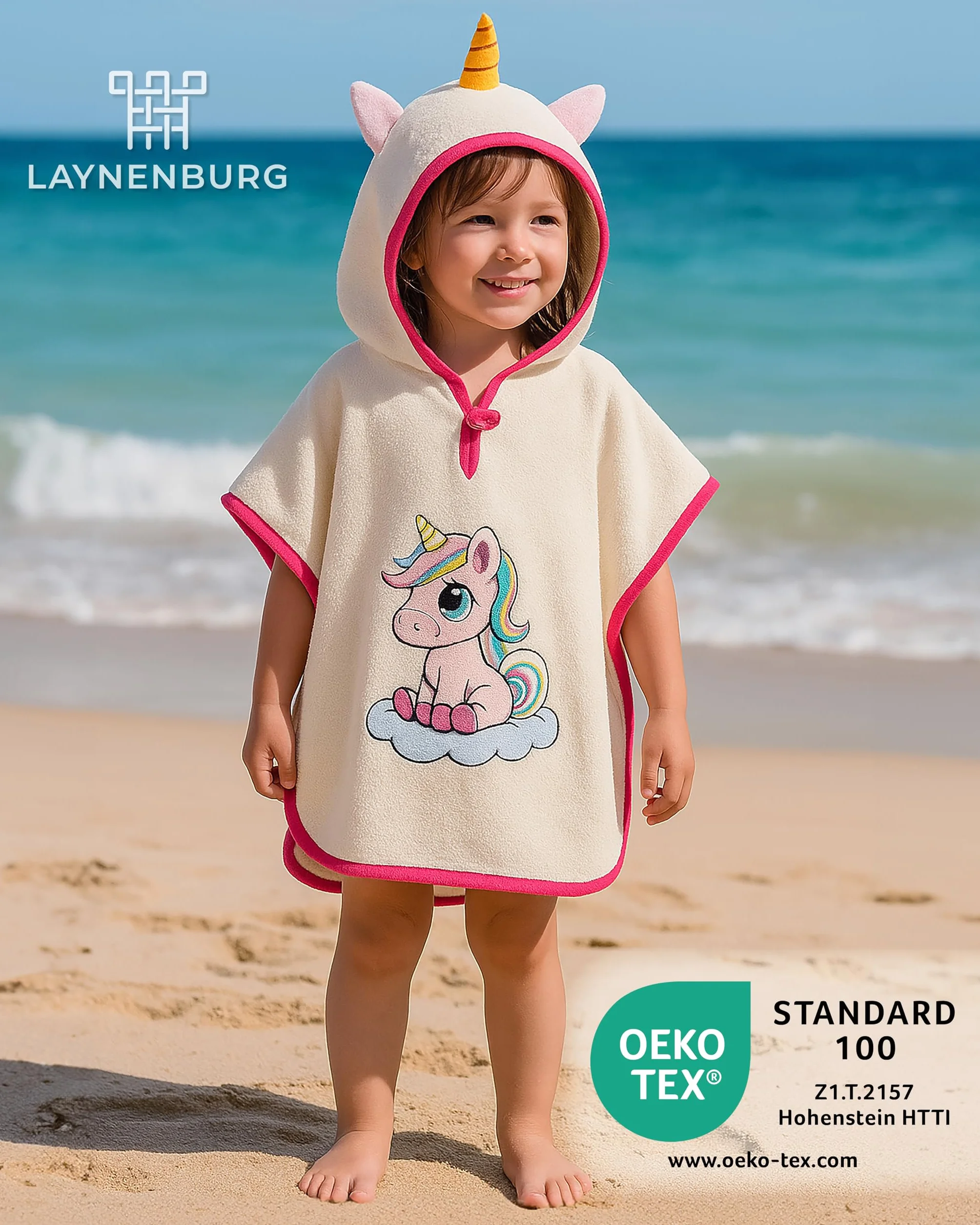 Poncho de bain enfants 100% coton OEKO-TEX LAYNENBURG avec capuche bébé garçon fille serviette éponge