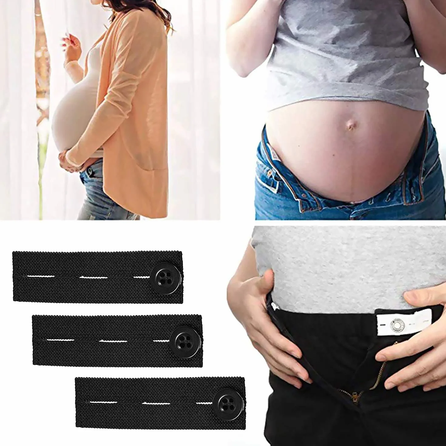 Extendeurs de Taille Elastiques 5PCS Ceinture Réglable pour Pantalon Jeans Noir