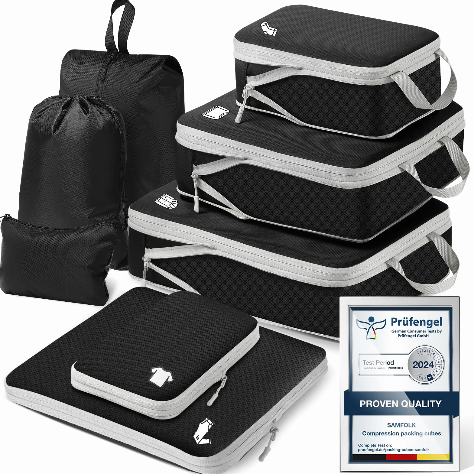 Packing Cubes Compression 8 pièces Organisateur Valise Rangement Voyage Sac à Dos