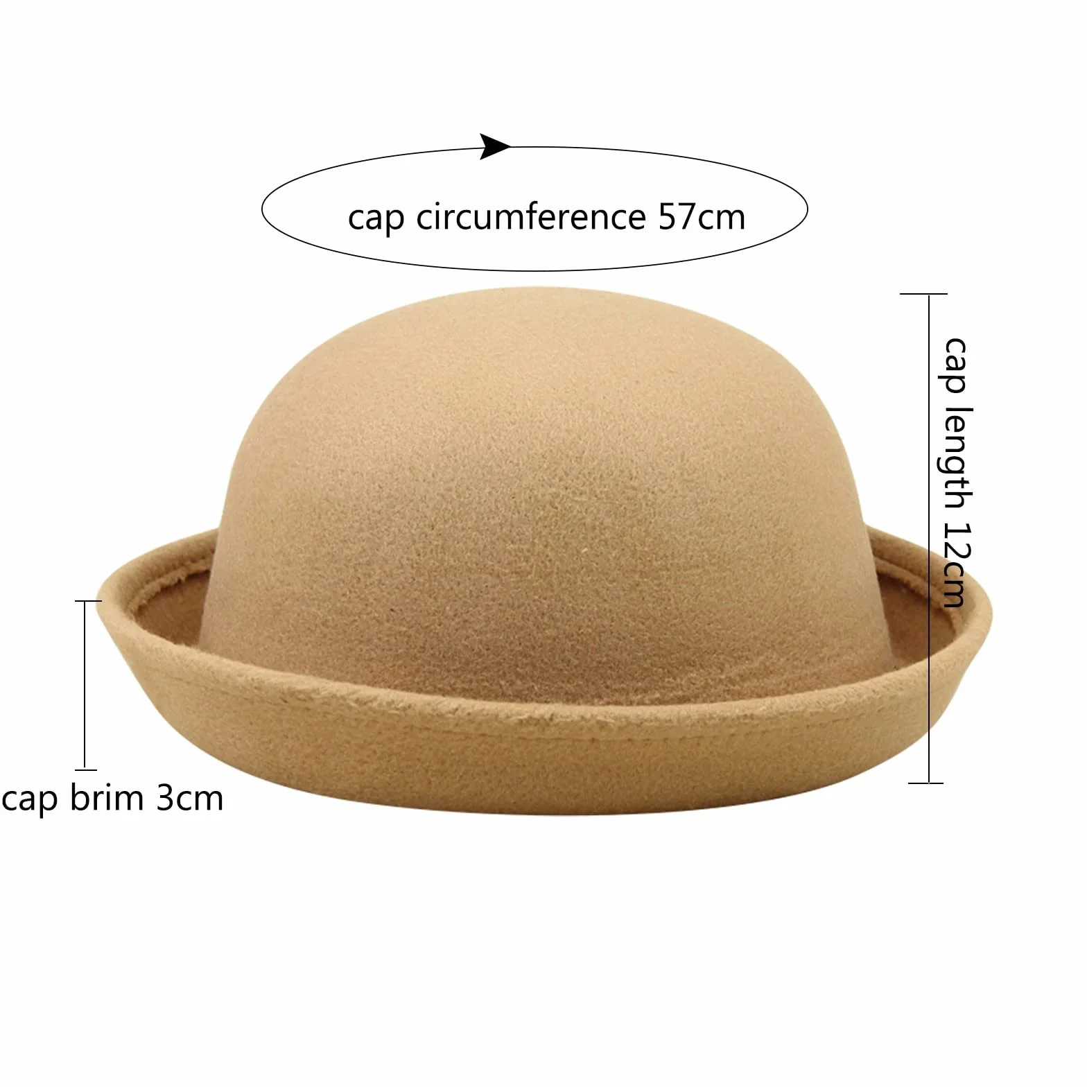 Chapeau melon Panama classique en laine à bord enroulable pour adultes
