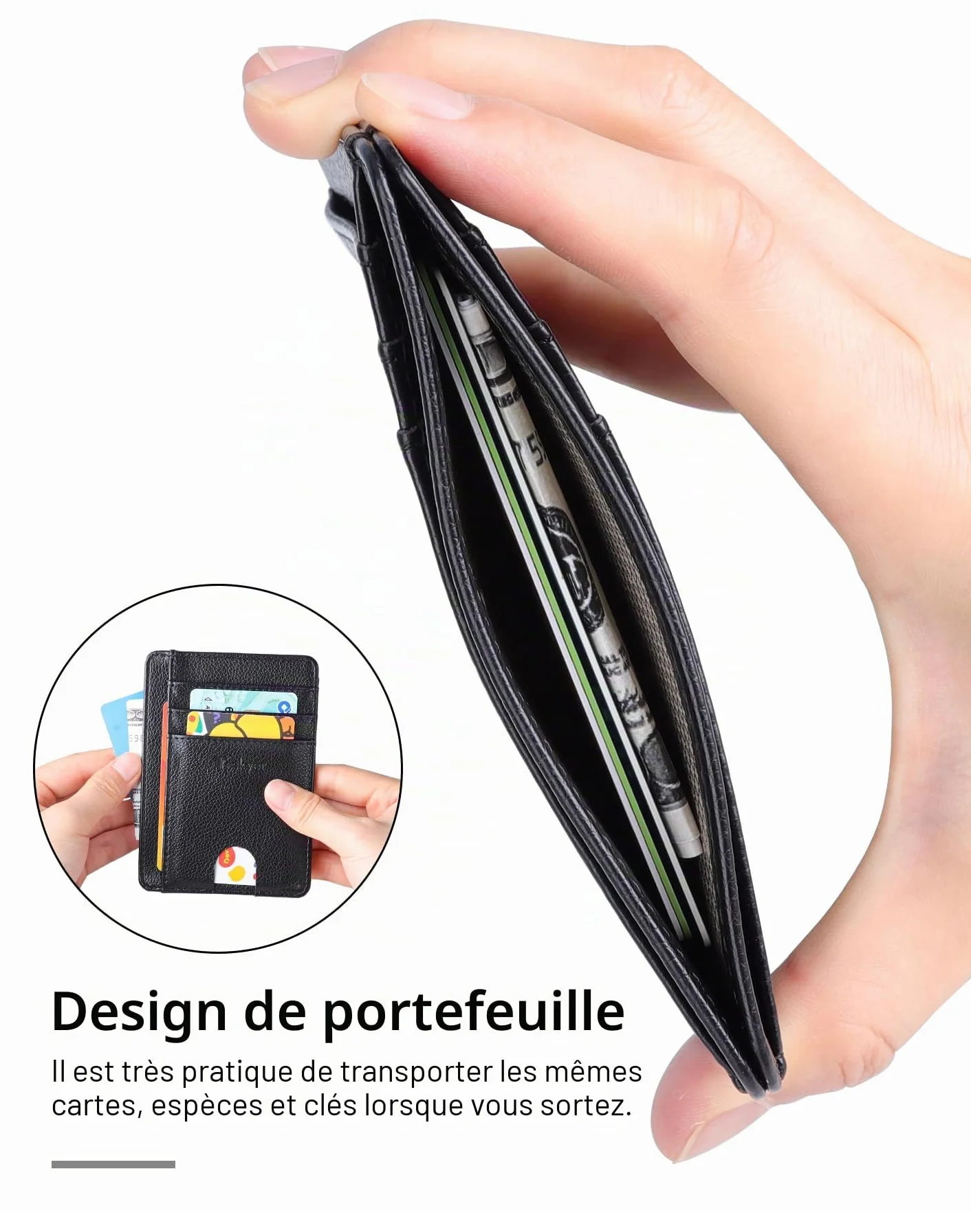 Teskyer Portefeuille Homme Cuir PU Protection RFID Noir