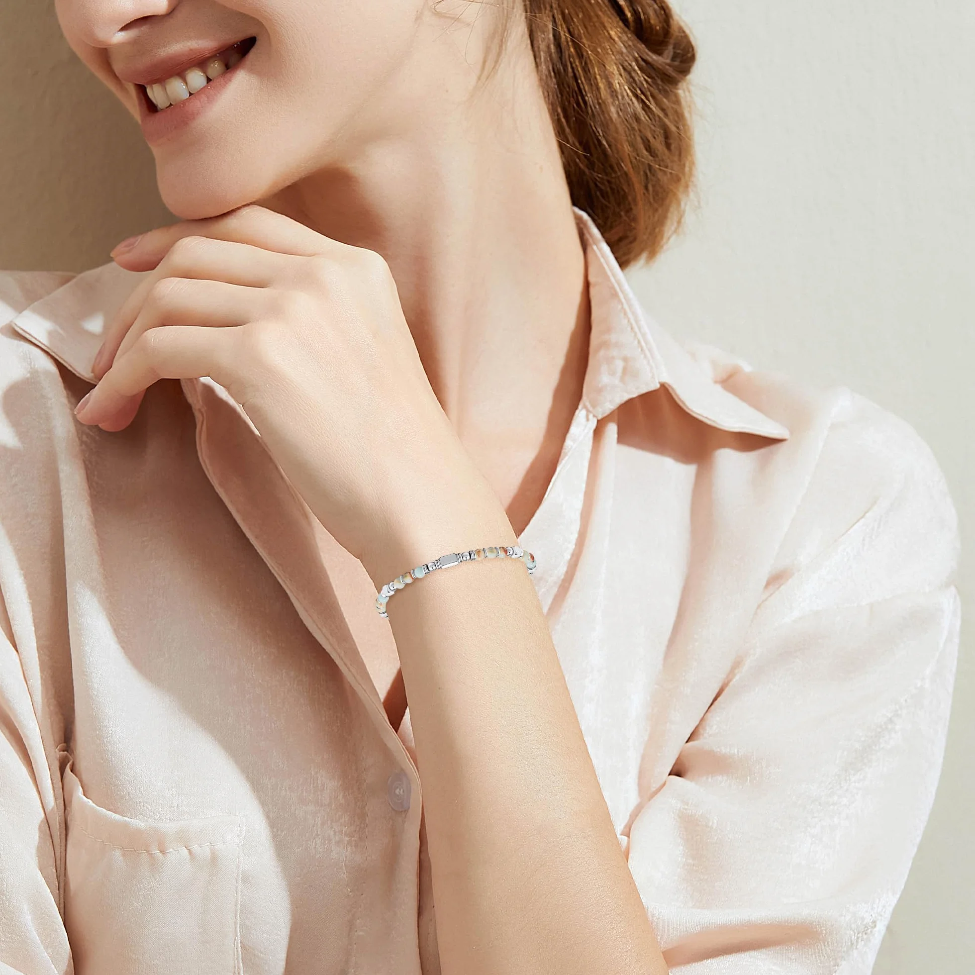 SIUMAL Bracelet Femme Pierre Naturelle Acier Inoxydable Bohème Cadeau Anniversaire Noël Maman