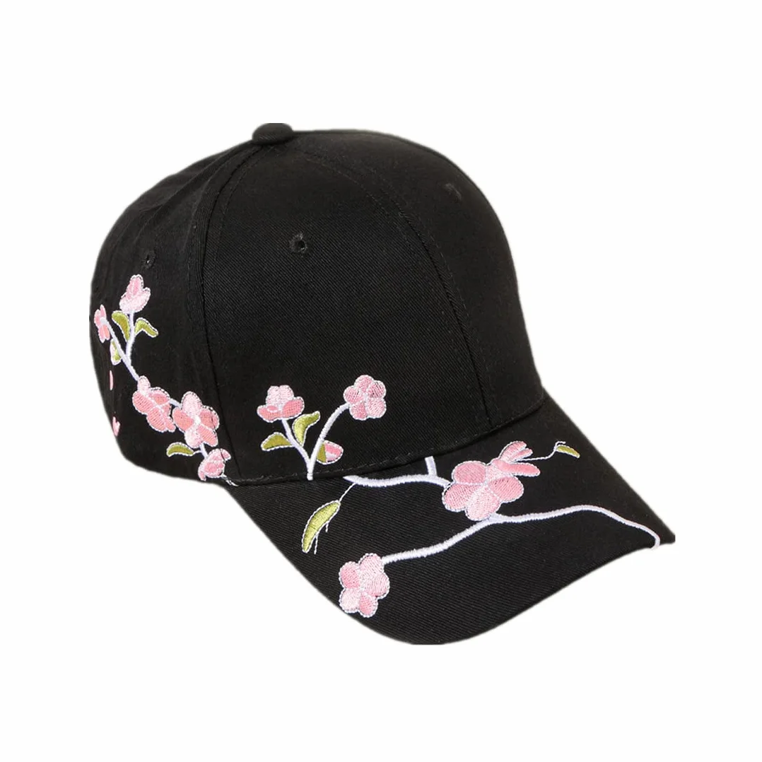 Casquette de Baseball Brodée Fleur du Prunier Chapeau Visière Réglable Sport Golf Anti-Soleil