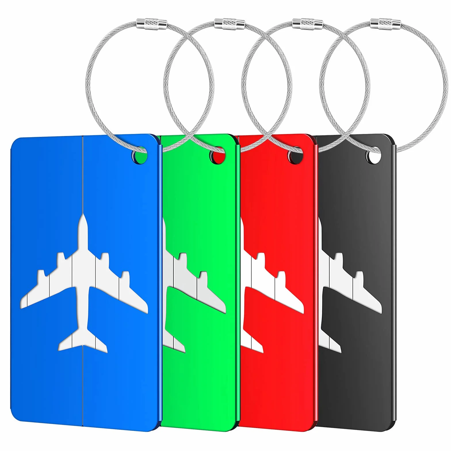 Brencco 4 Étiquettes à bagages en aluminium avec carte informations personnelles, résistantes saleté métal pour sacs