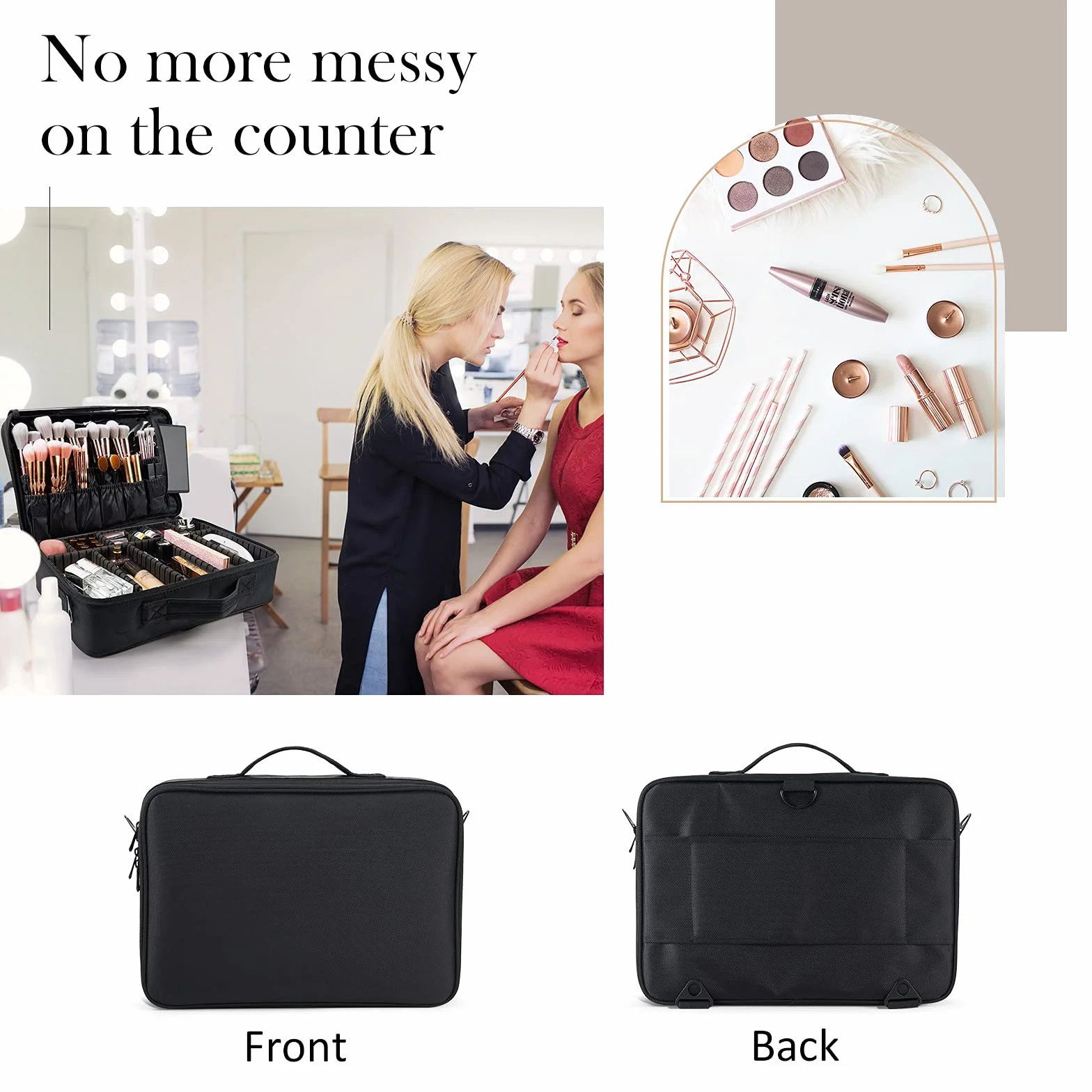 Joligrace Trousse de Maquillage Grande Sac Voyage Oxford Tissu Mallette à Ongles 2 Couches Bandoulière Noir