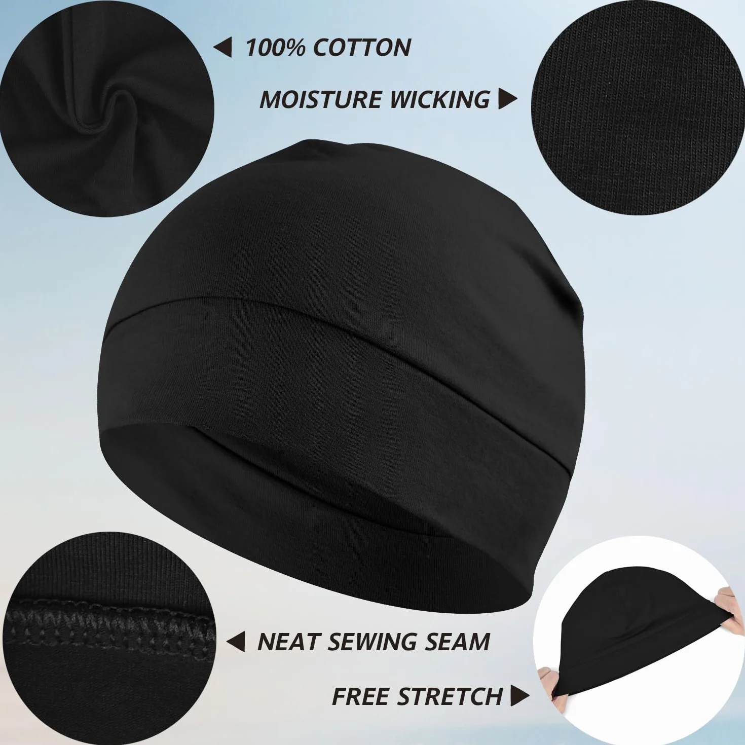 EINSKEY Bonnet de Nuit 100% Coton Fin Skull Cap pour Sport Chimio Cancer Sommeil Casque Moto