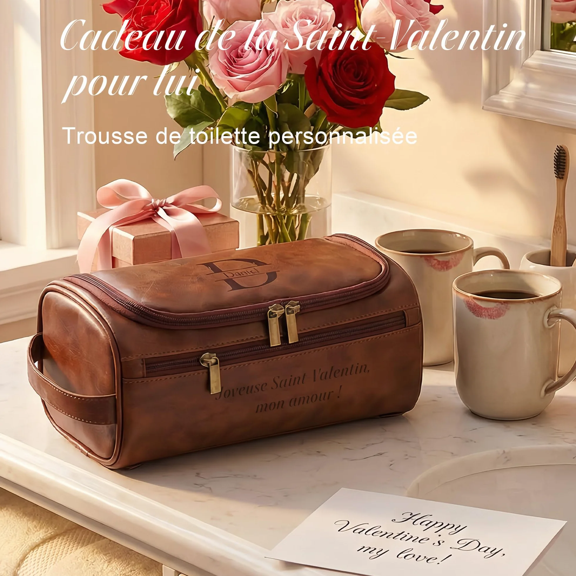 Easycosy Trousse de Toilette Homme avec Crochet en Cuir PU pour Voyage