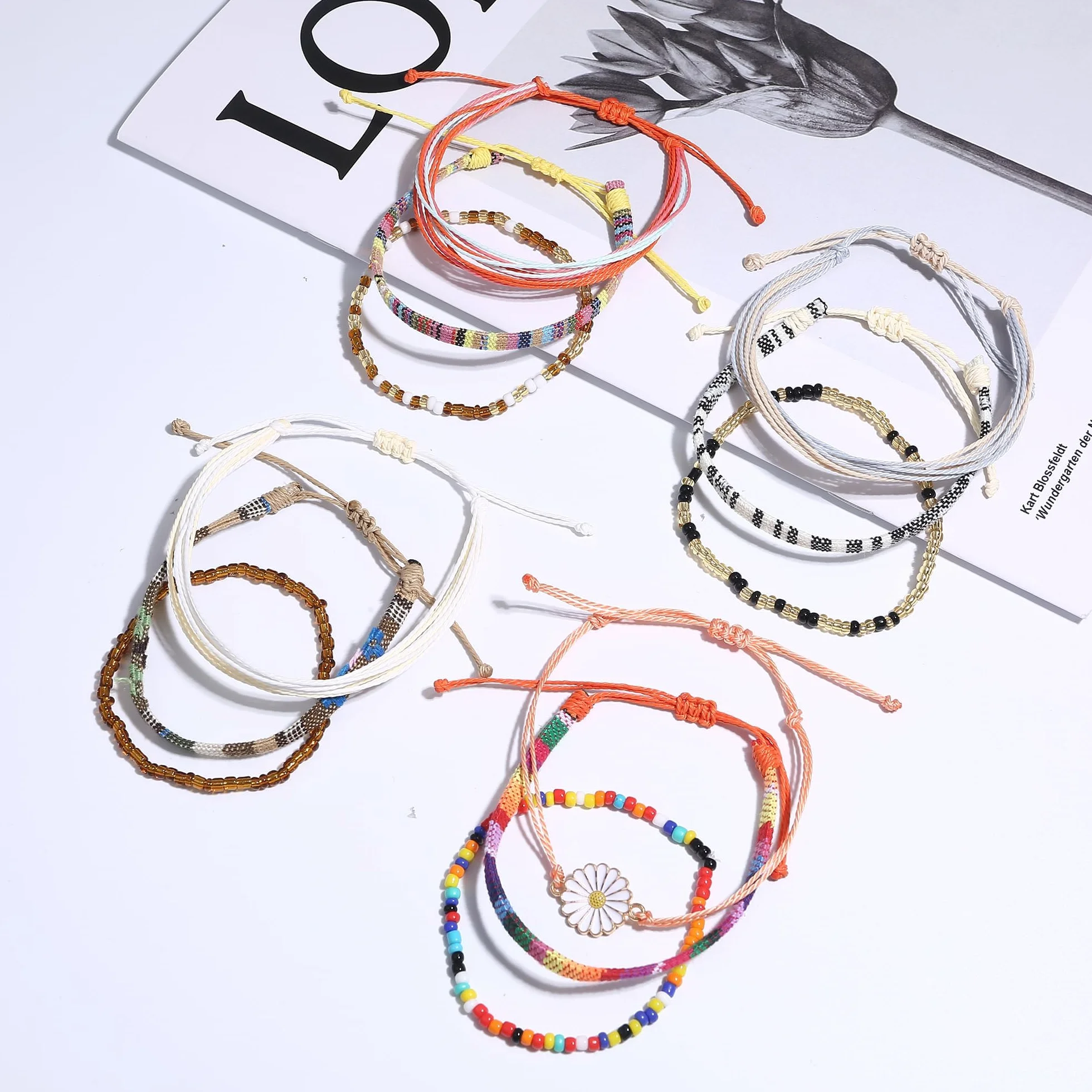 Bracelet Bresilien pour Femme et Fille - Bracelet de Plage Surfeur Amitié Tissu Cordon Perles Boho