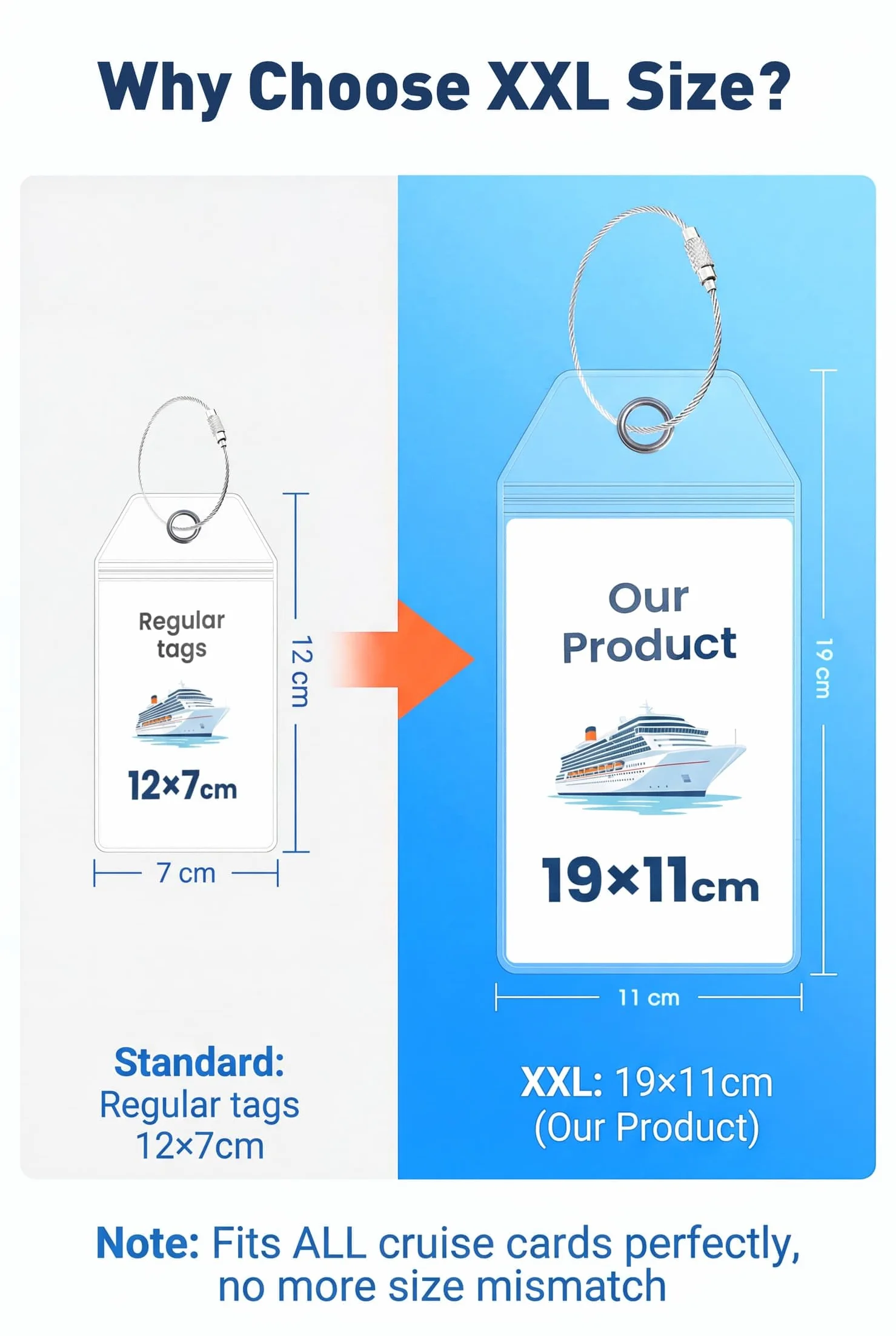Lammcou Étiquettes de bagages XXL PVC robuste étanche transparentes 19x11cm 4pcs pour Aida TUI Mein Schiff