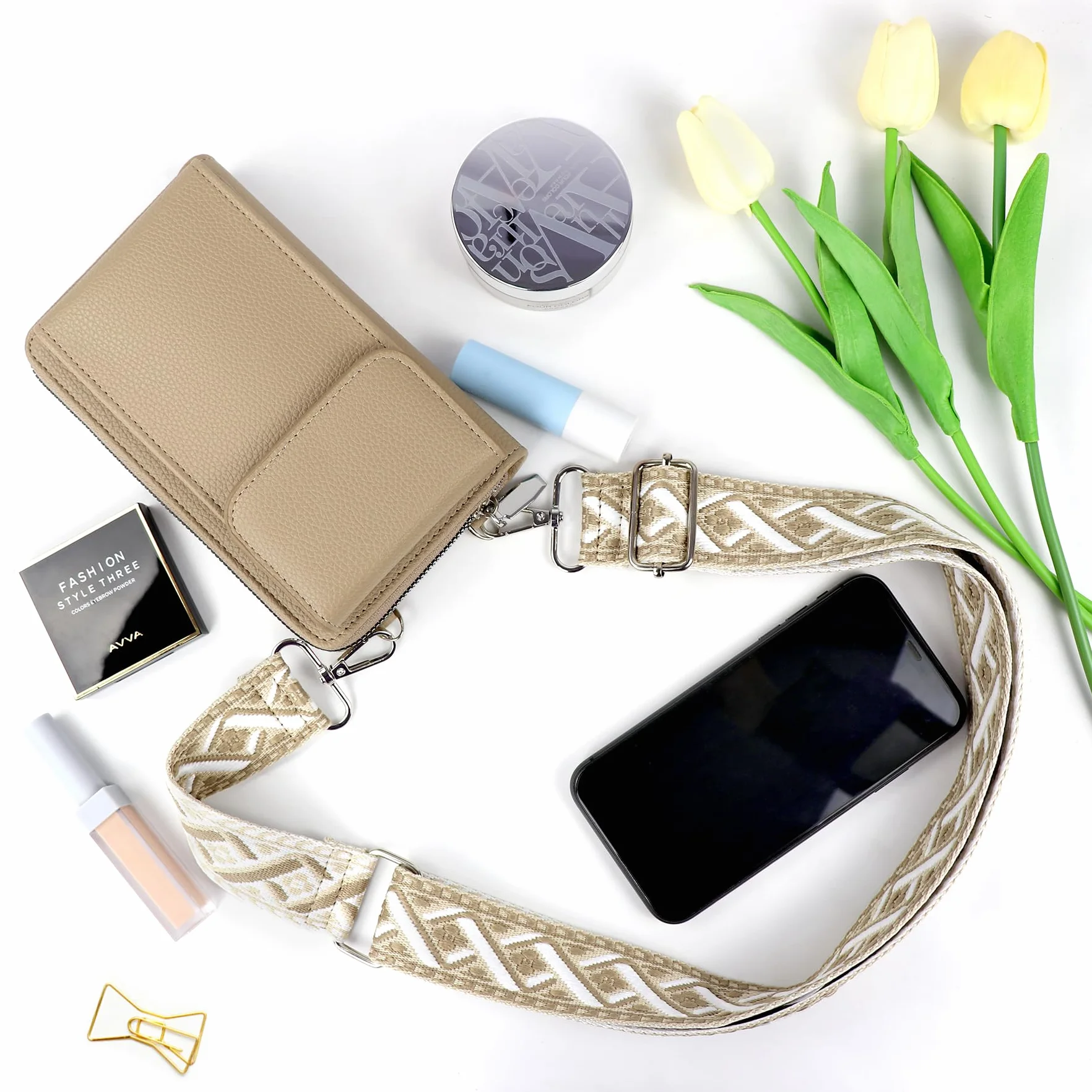 Pochette Téléphone Portable Femme, Sacoche Bandoulière Réglable en Cuir PU pour Téléphone 7"