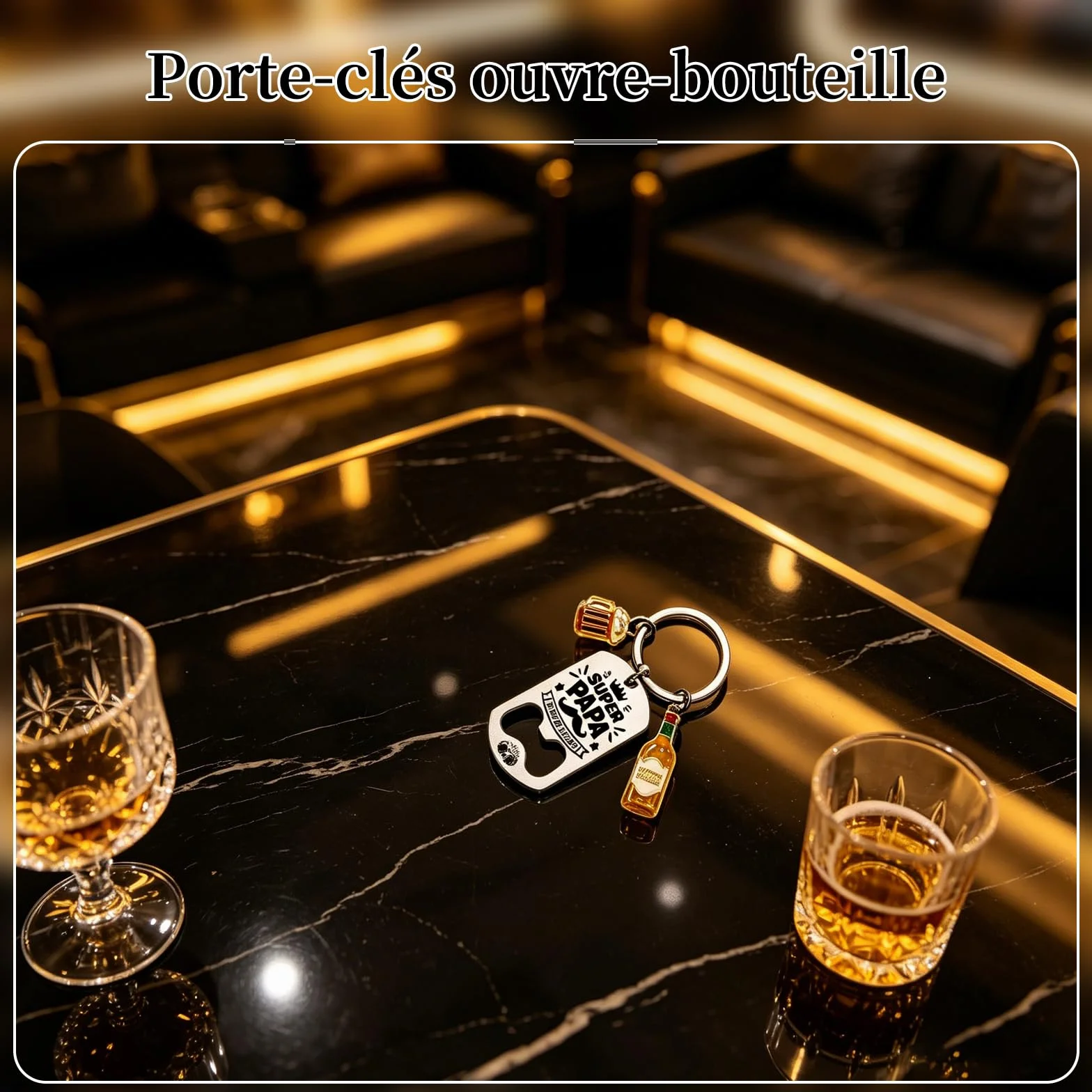 Cadeau Fête Des Pères Porte-Clés Décapsuleur Super Papa - Idée Cadeau Anniversaire Papa Set Avec Carte De Vœux Et Enveloppe Kraft