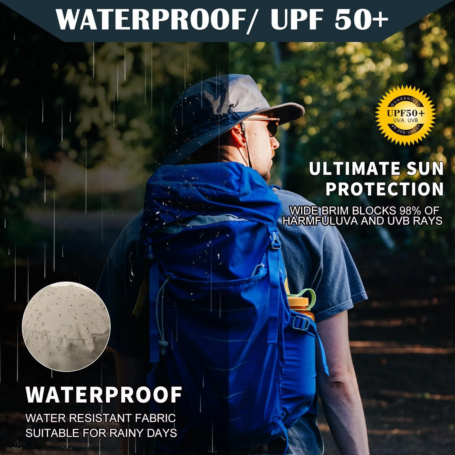 TOP-EX Chapeau de soleil imperméable à large bord avec sangle amovible et maille ventilée