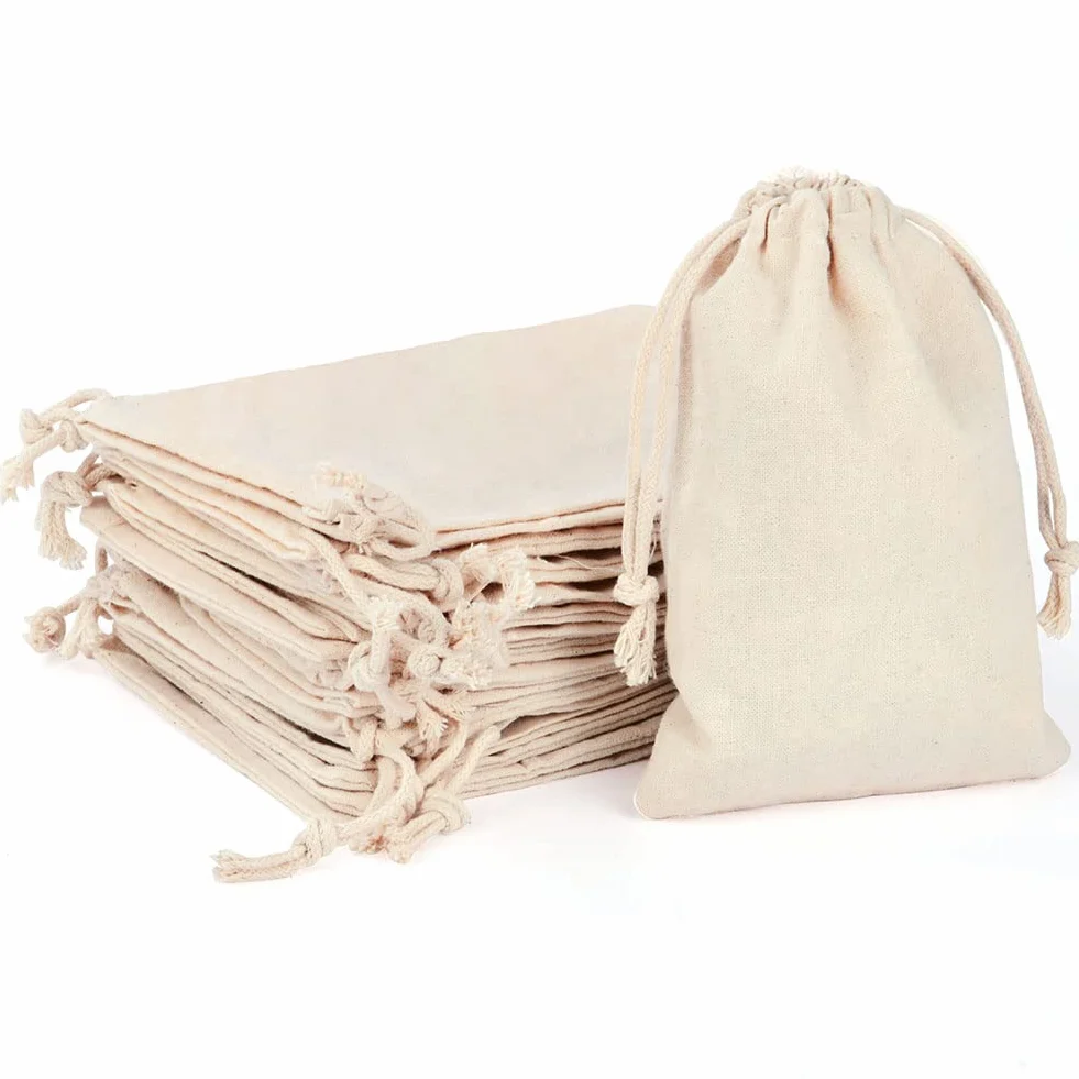 Aucuu 25pcs Petits Sachets Coton 10x15cm Sacs Tissu Cordon Serrage Jute Réutilisable Pochon Lavande Mariage Bijoux