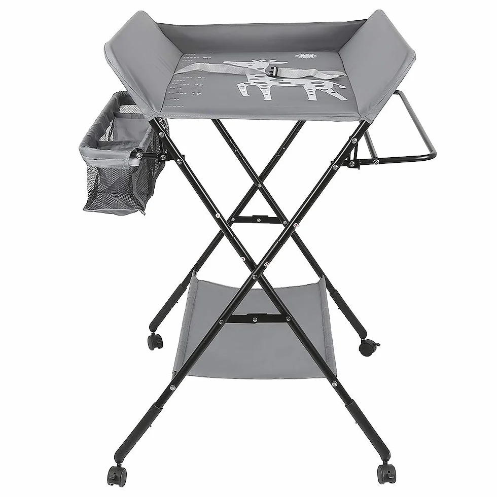 Table à Langer Pliante RELOVE avec Panier de Rangement 25kg 80x66x98 cm Gris