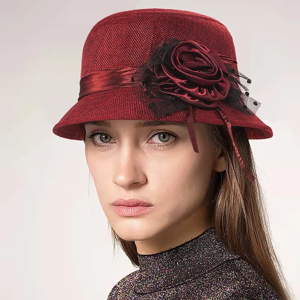 Initlove Chapeau cloche vintage pour femme - Chapeau melon floral mariage