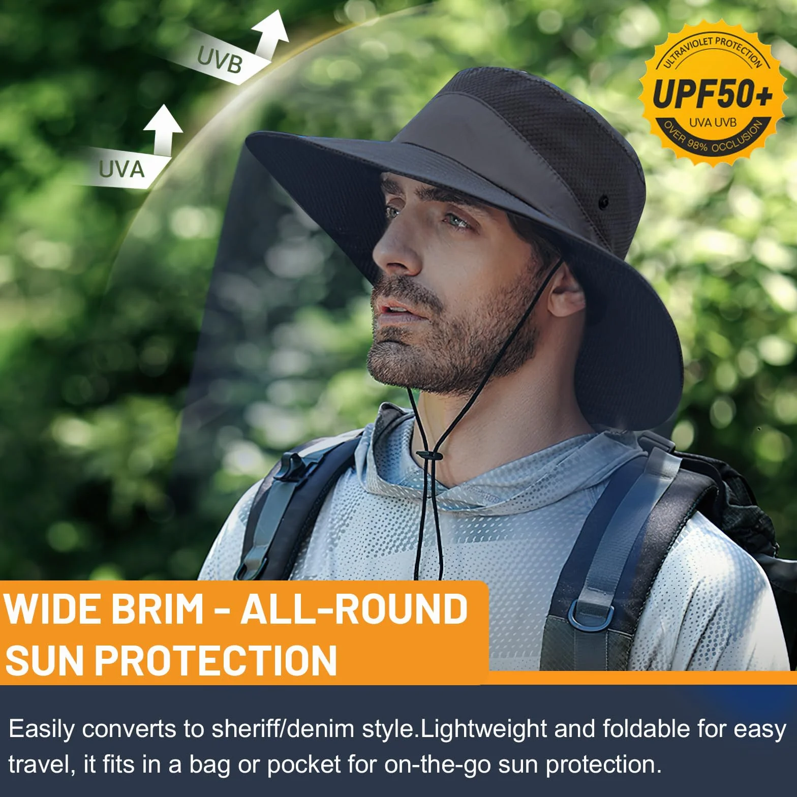 Chapeau Homme Anti UV Femme Large Bord Casquette Pliable Étanche Randonnée Mesh Respirant Soleil Safari