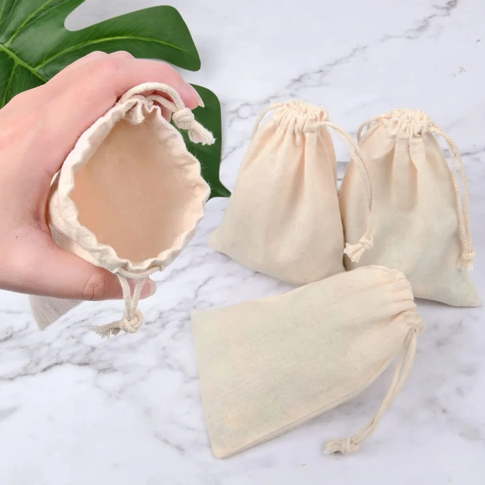 Aucuu 25pcs Petits Sachets Coton 10x15cm Sacs Tissu Cordon Serrage Jute Réutilisable Pochon Lavande Mariage Bijoux