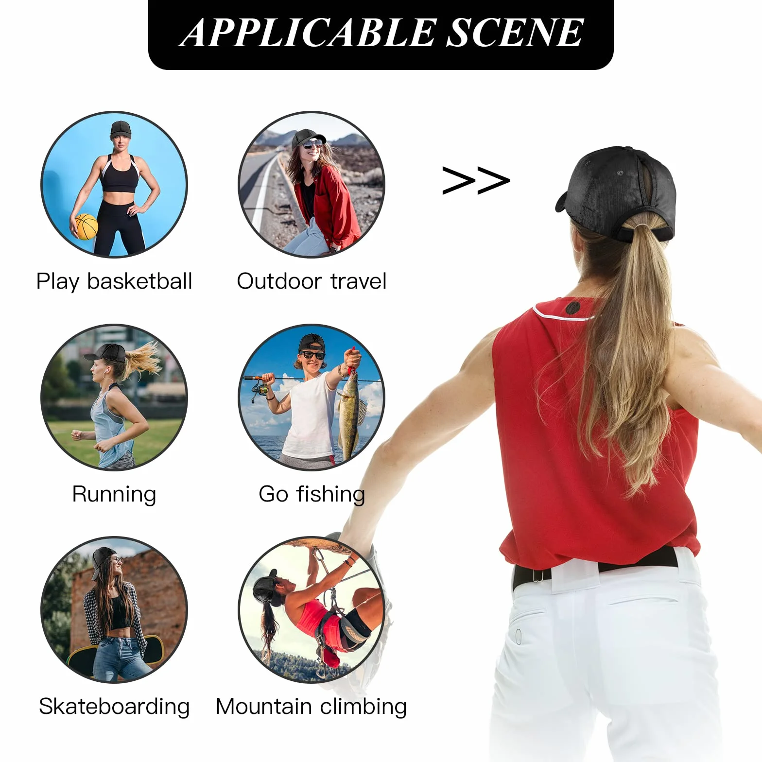 Casquette de Baseball Queue de Cheval Coton Respirante Ajustable Anti-Soleil Vintage Cross Hat